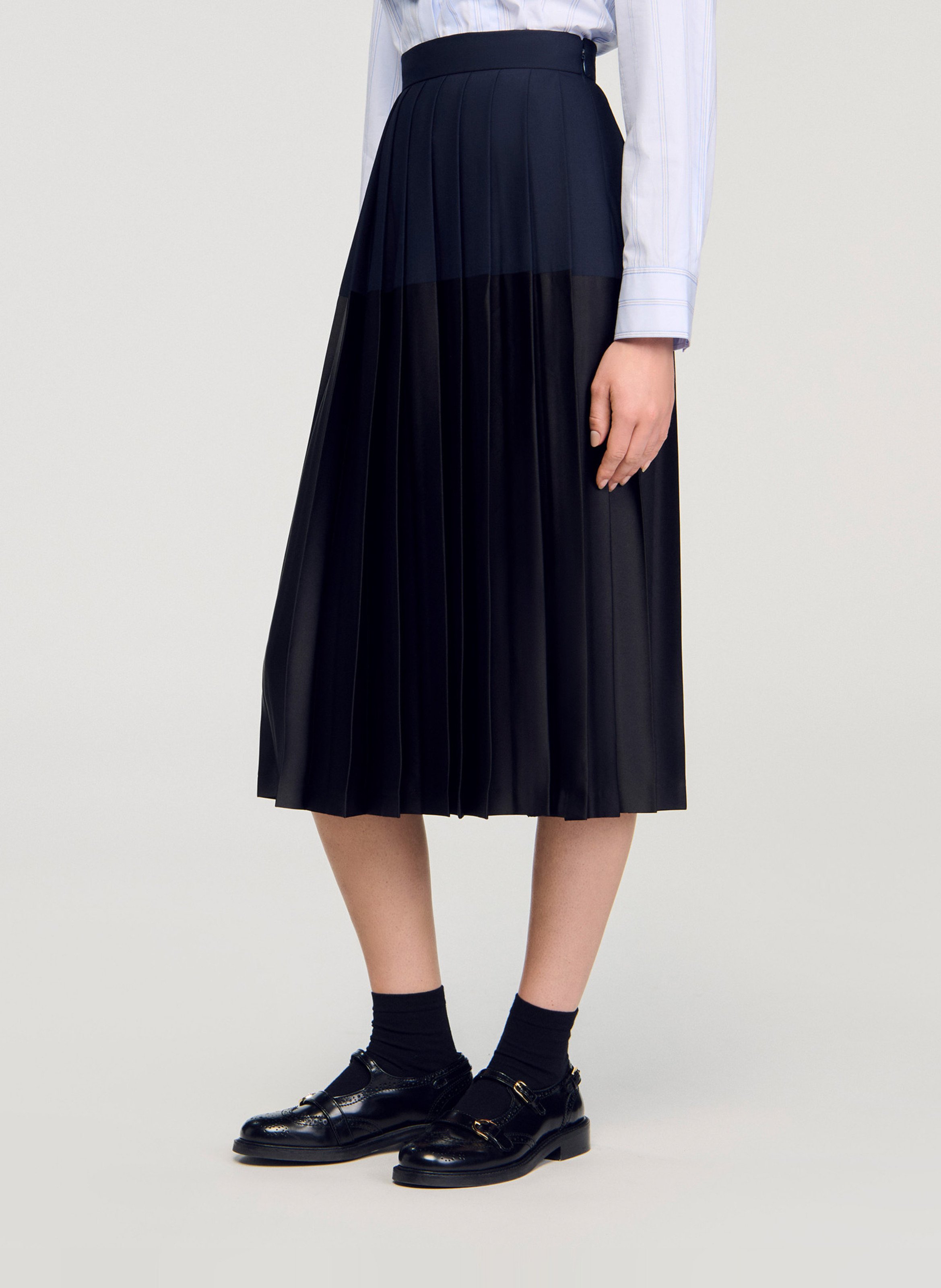Mid-length pleated skirt SANDRO Blue