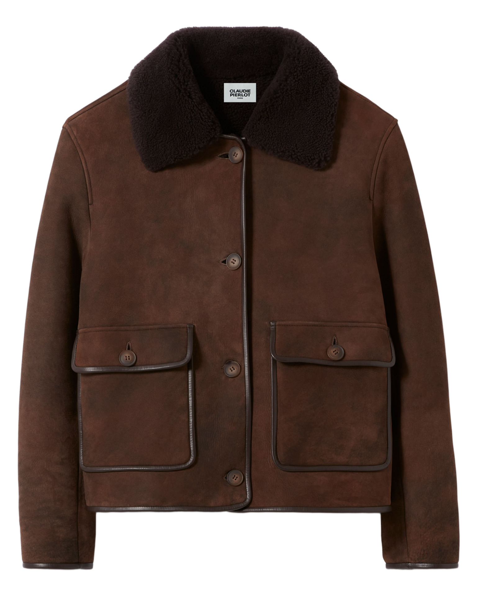 Veste oversize col classique en cuir CLAUDIE PIERLOT Marron