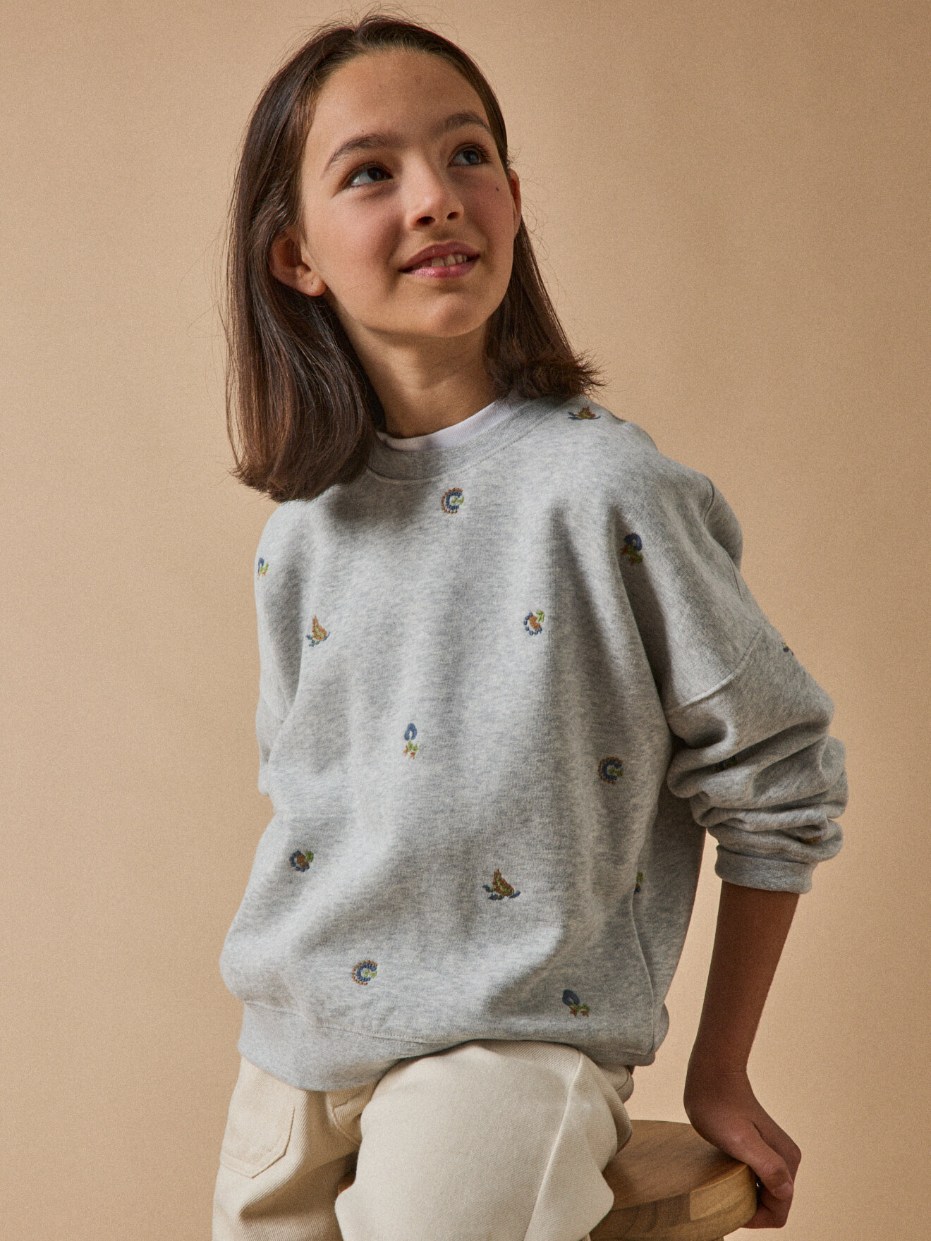 Embroidered organic cotton sweatshirt CYRILLUS Grey