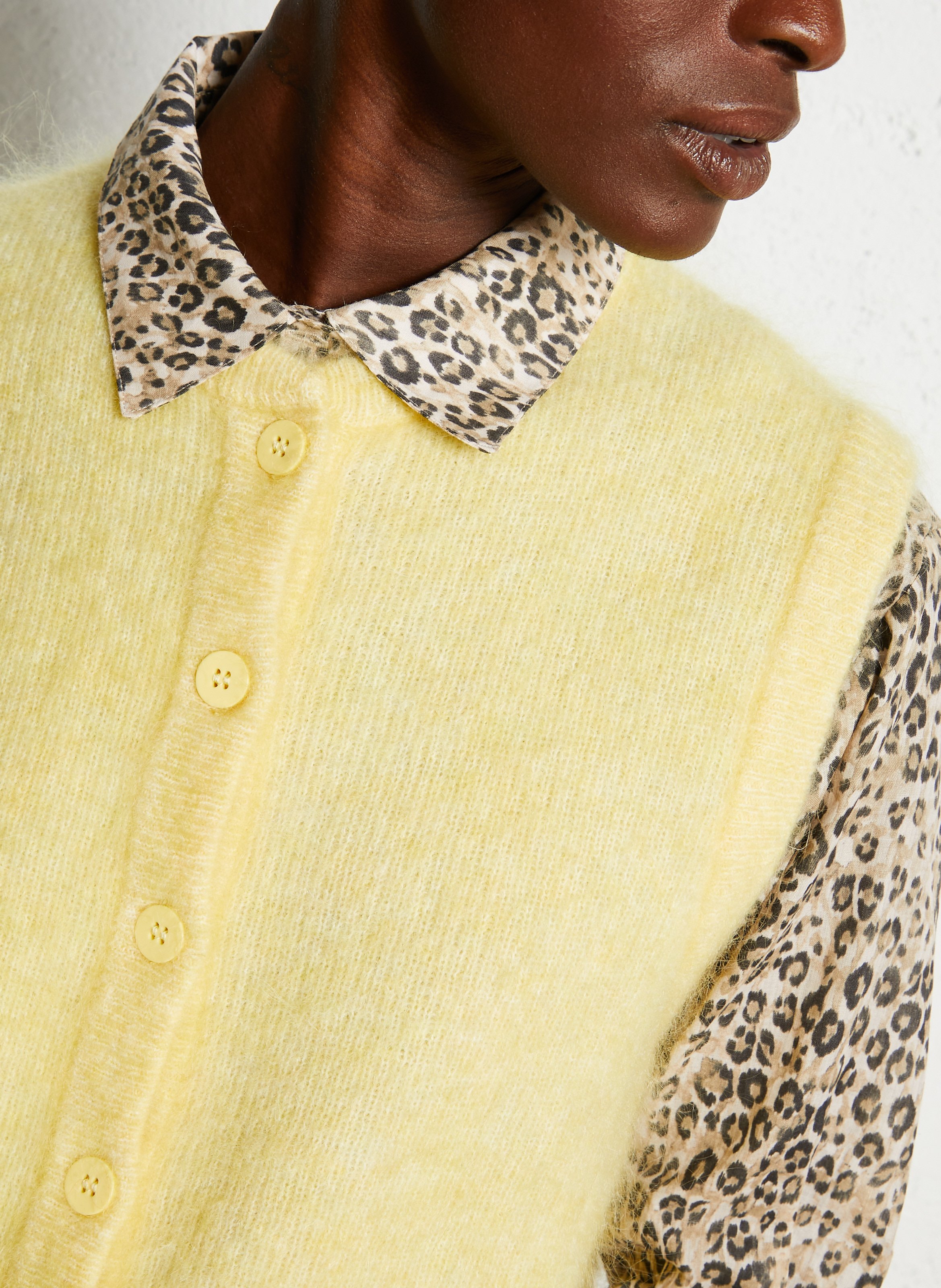 Straight mohair-blend cardigan MAISON 123 Yellow