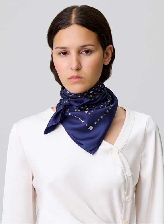 Foulard carré imprimé en soie Bleu Claudie pierlot Femme Place
