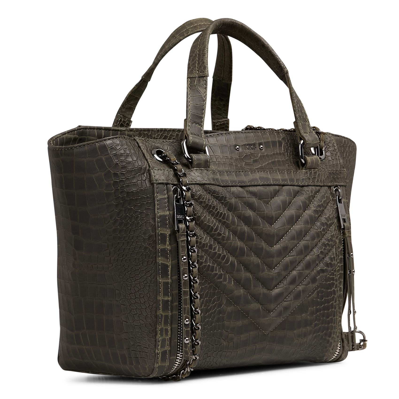 Embossed crocodile effect leather tote bag IKKS Khaki