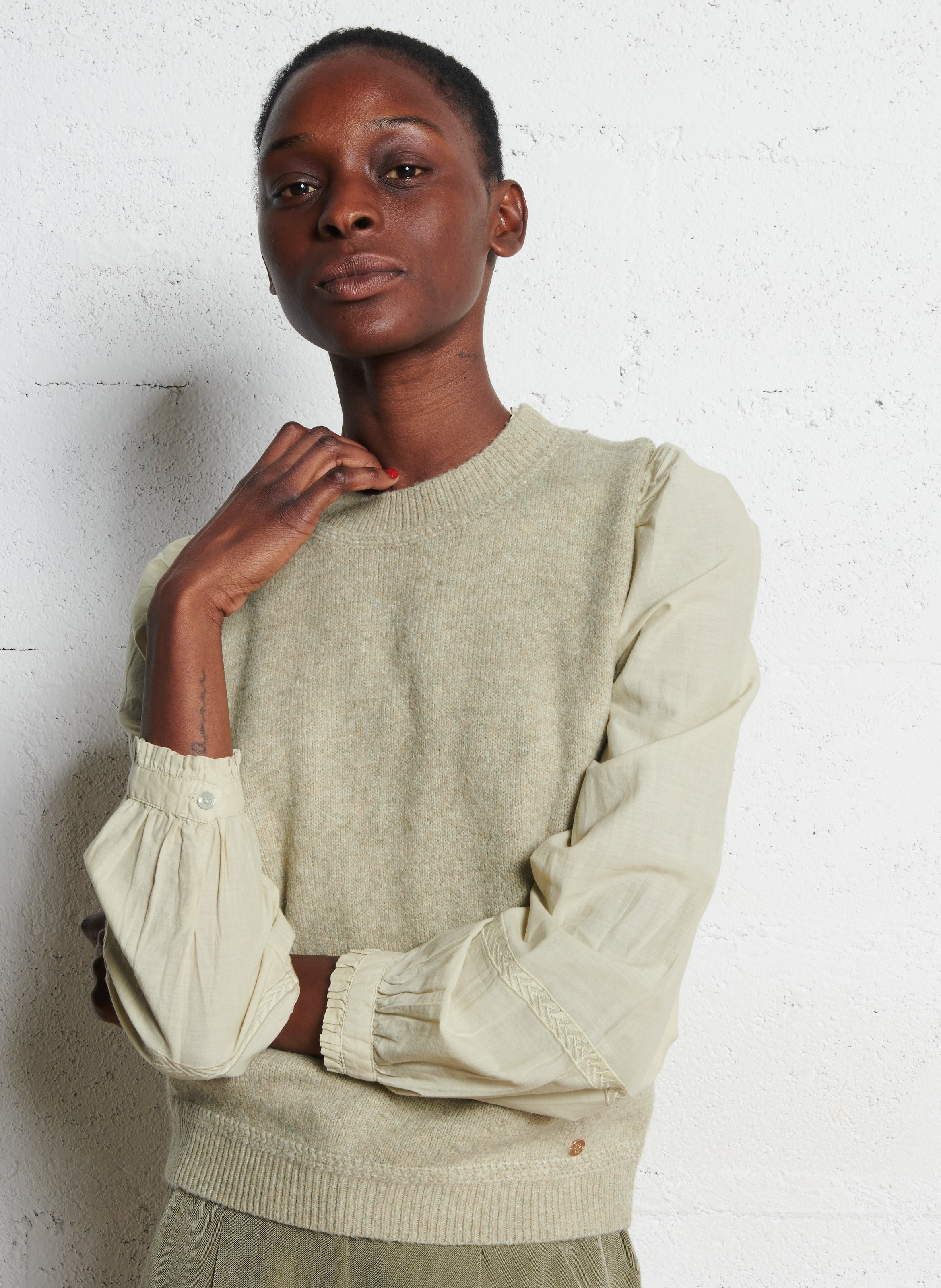 Pull oversize col montant  LA PETITE ETOILE Kaki