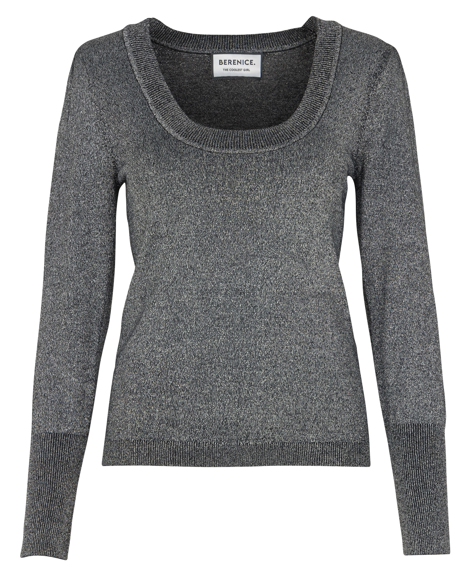 Gerade geschnittener Rundhalsausschnitt-Pullover aus metallischer Baumwolle BERENICE Grau