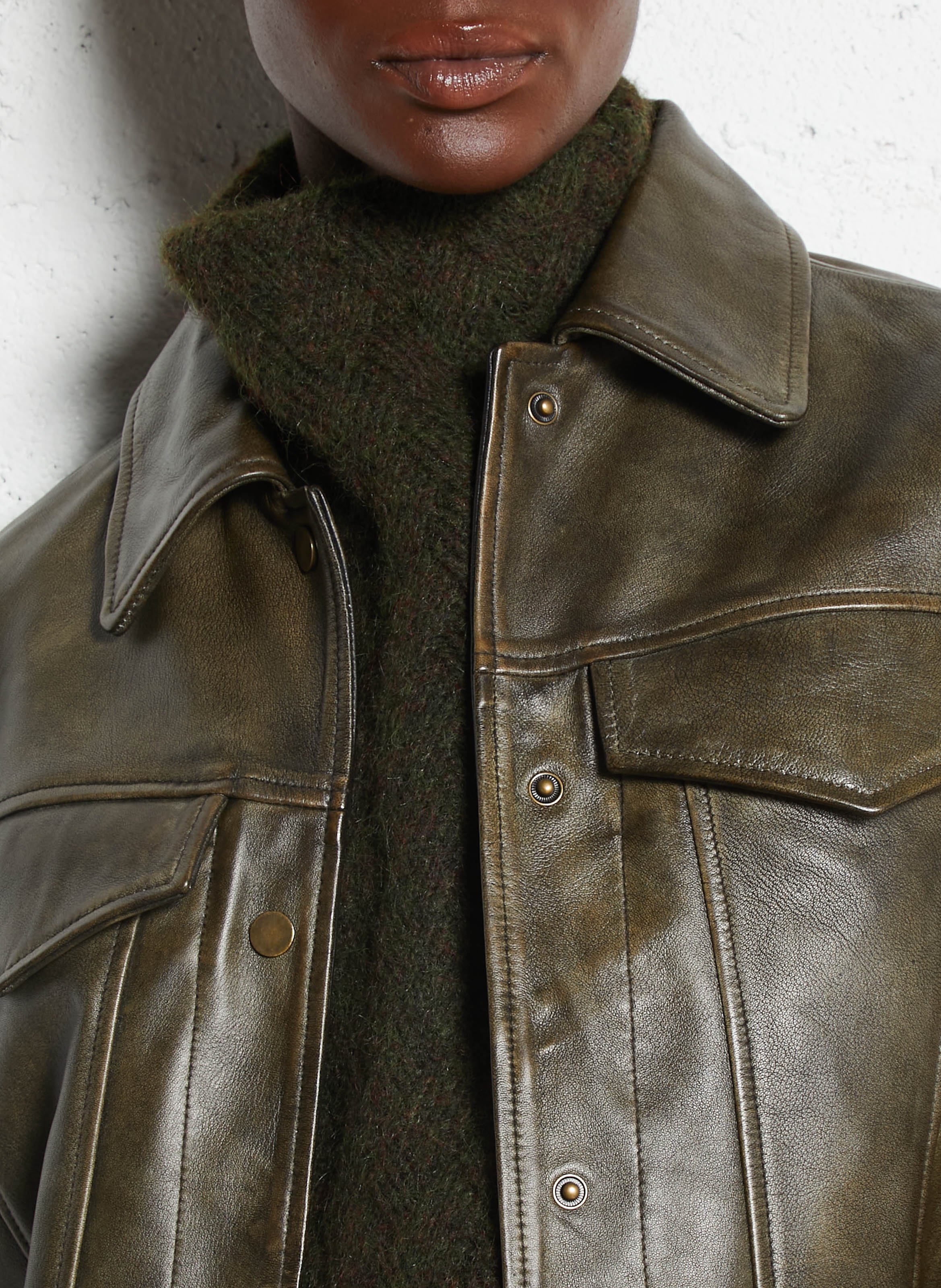 Veste col classique en cuir MAISON 123 Kaki