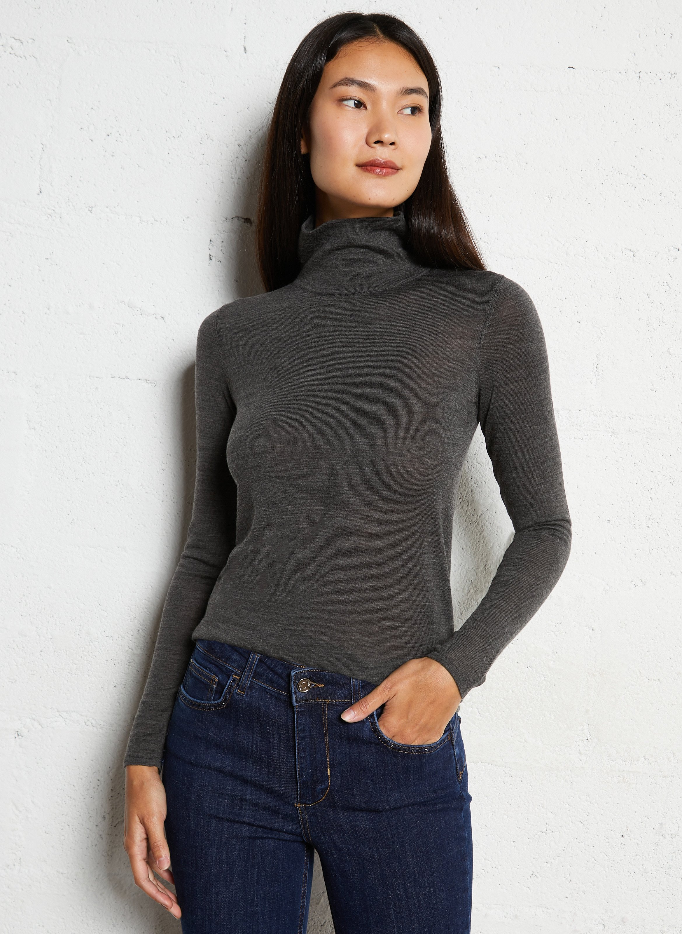 Fitted fine knit wool turtleneck sweater PETITE MENDIGOTE