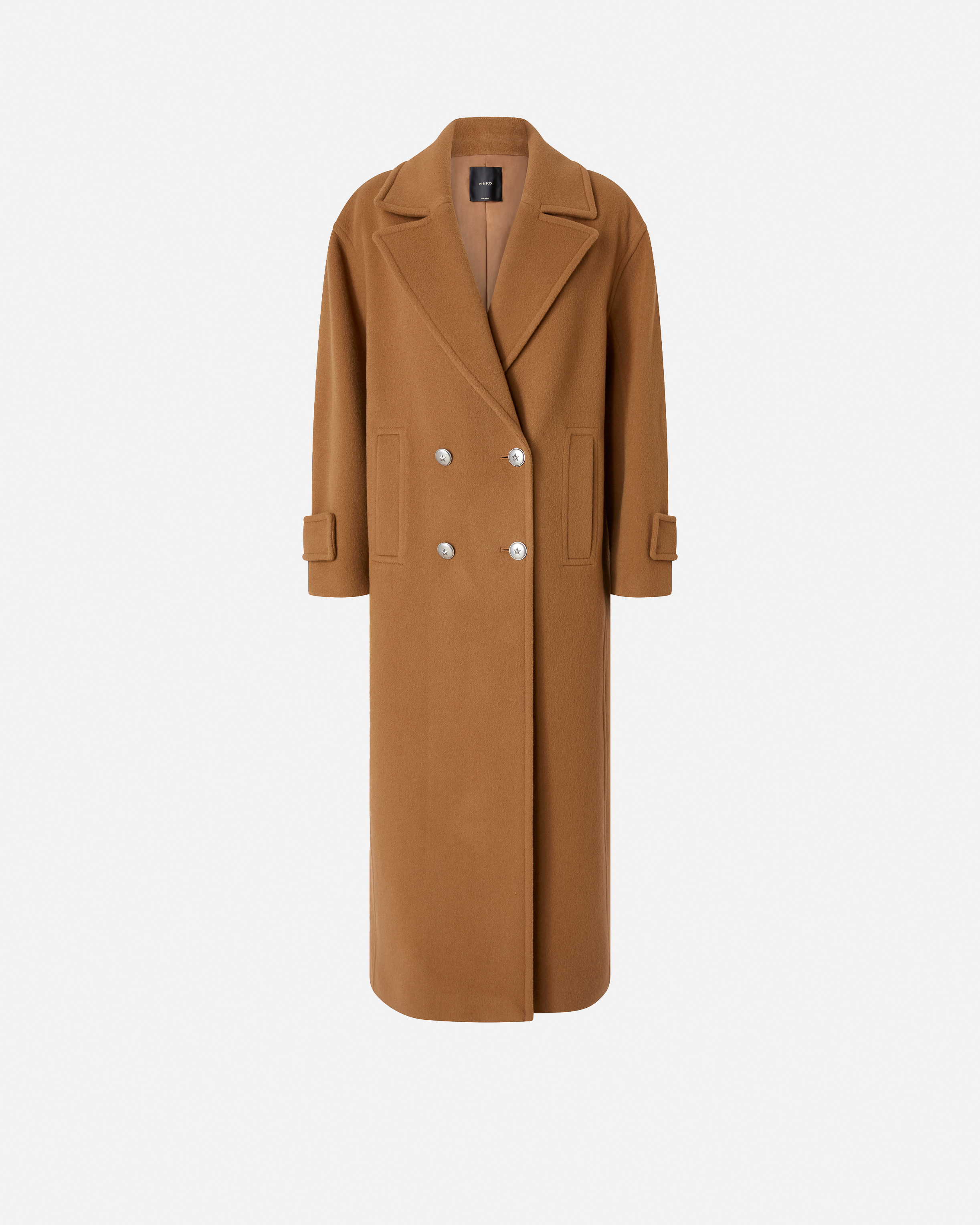 Long double-breasted coat in blended woolen cloth. PINKO Brown