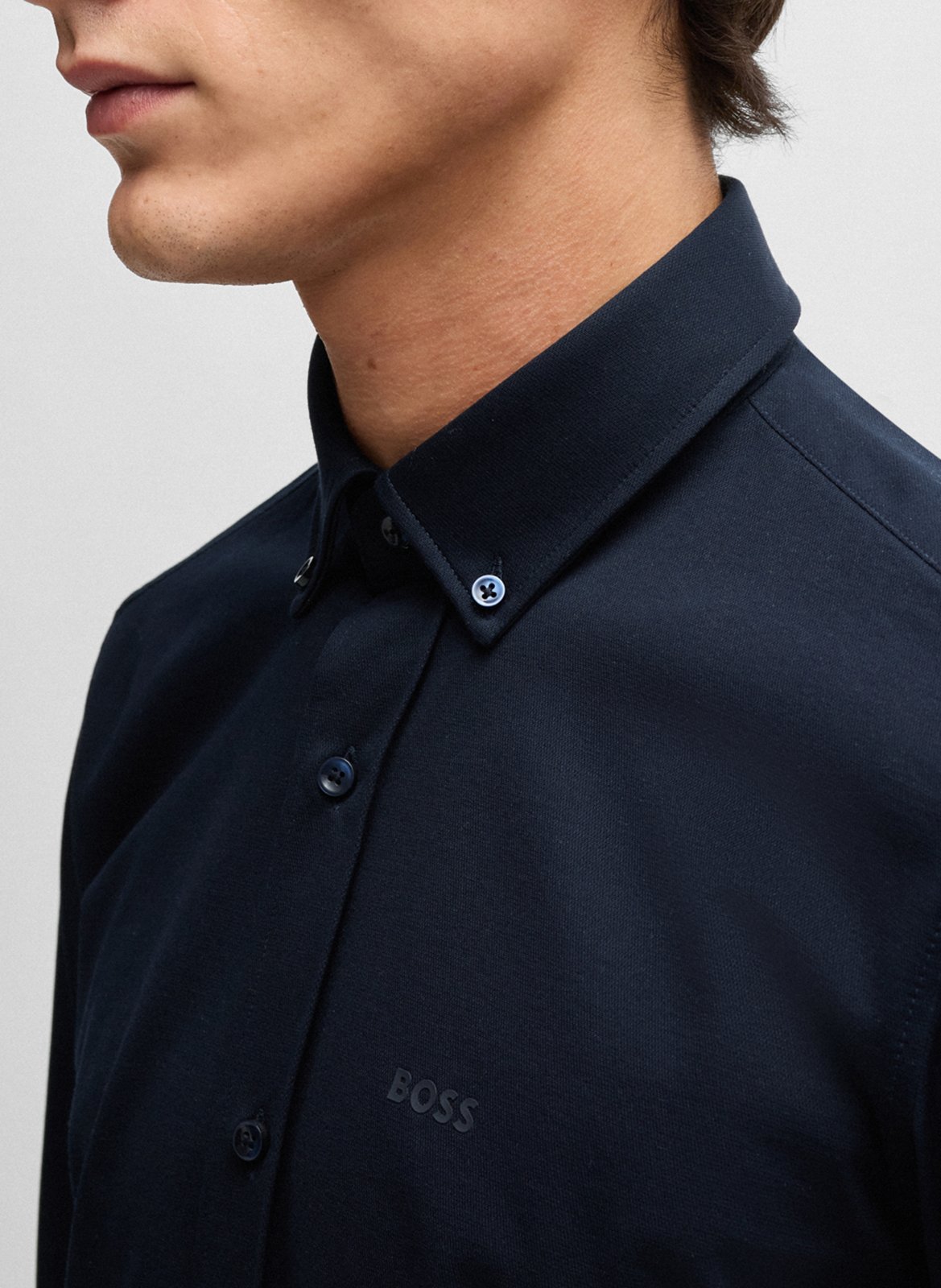 Cotton-blend regular-fit shirt with classic collar BOSS Blue