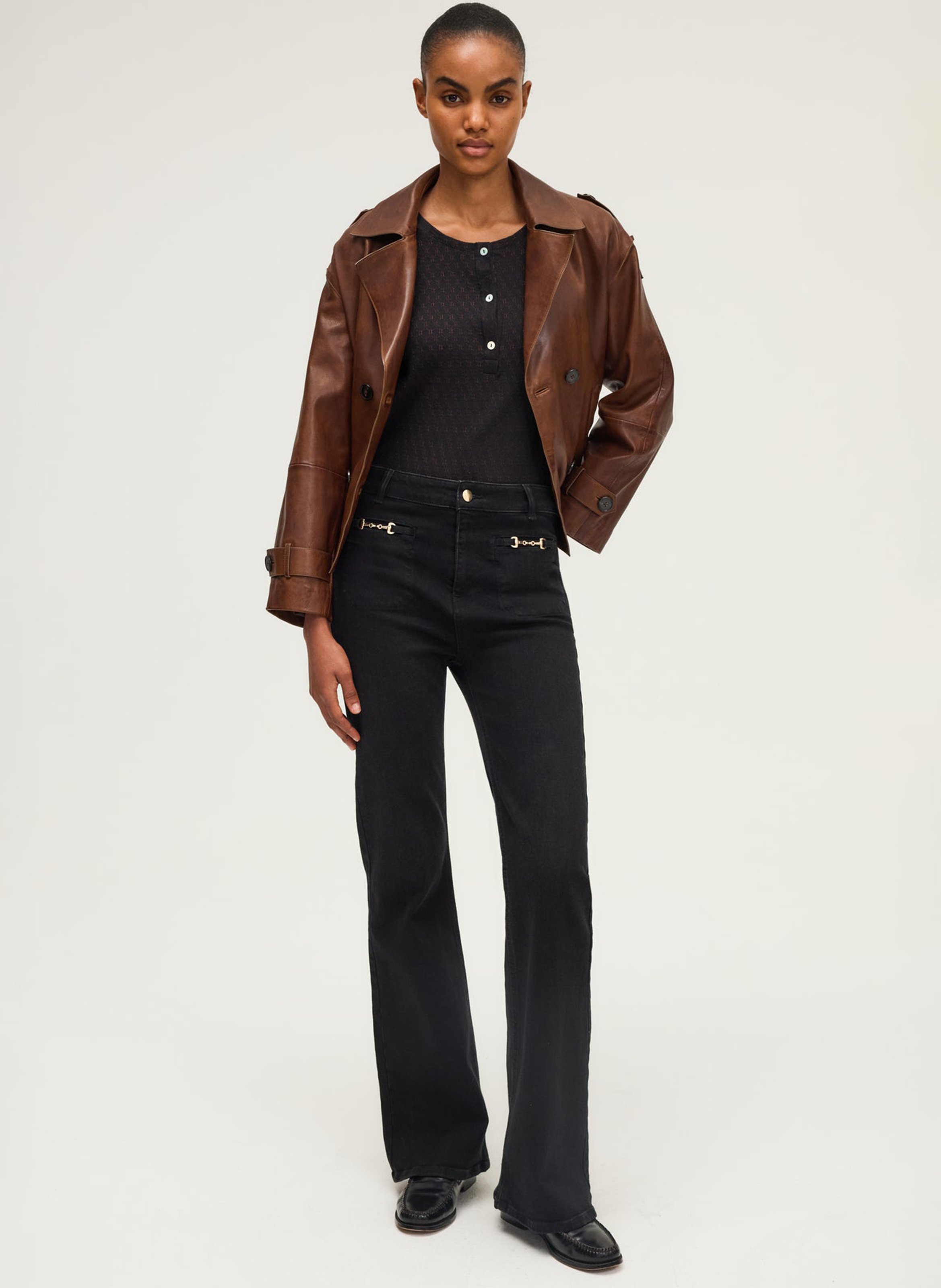 Cotton-blend straight jeans PABLO Black