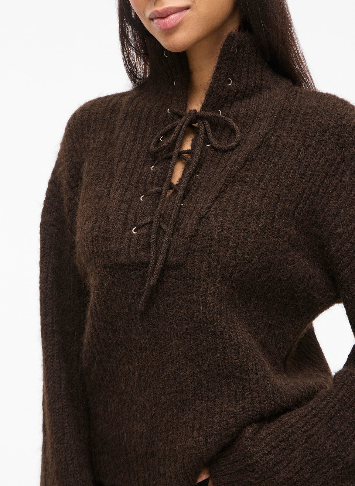 Pull droit col montant en maille VILA Marron