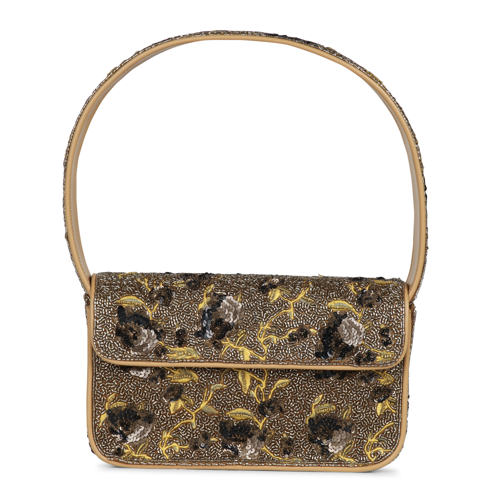Sac épaule à perles motif floral  STAUD Doré