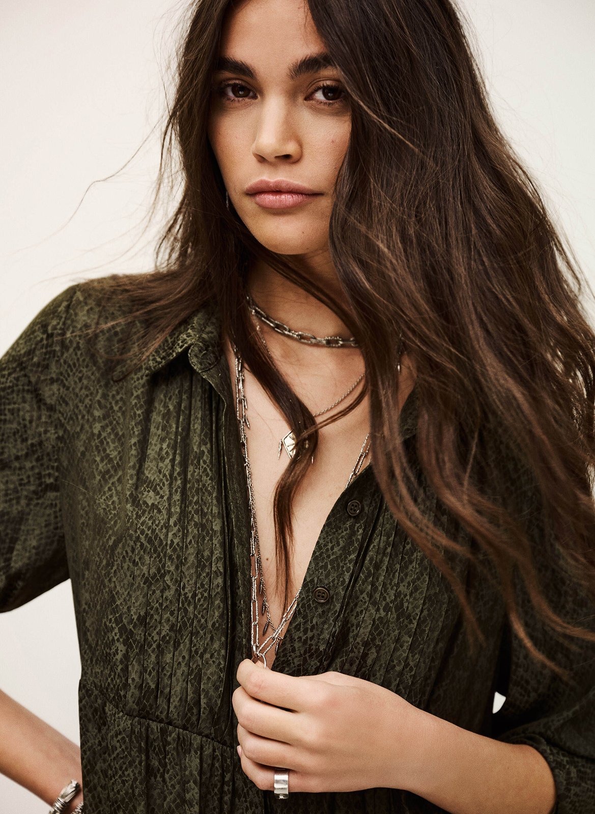 Korte jurk met klassieke kraag en print BA&SH Kaki