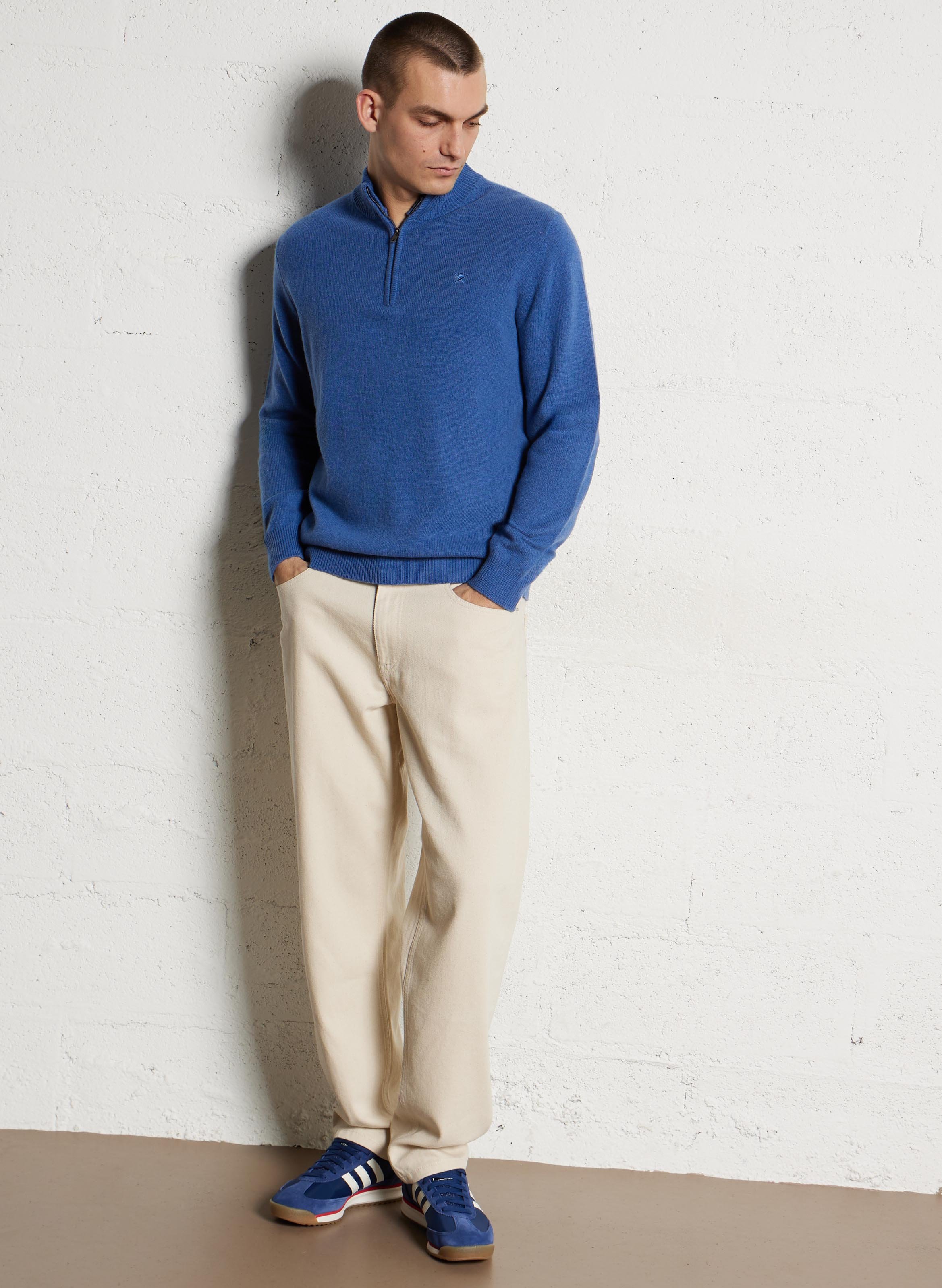 Pull col montant zippé en laine HACKETT Bleu