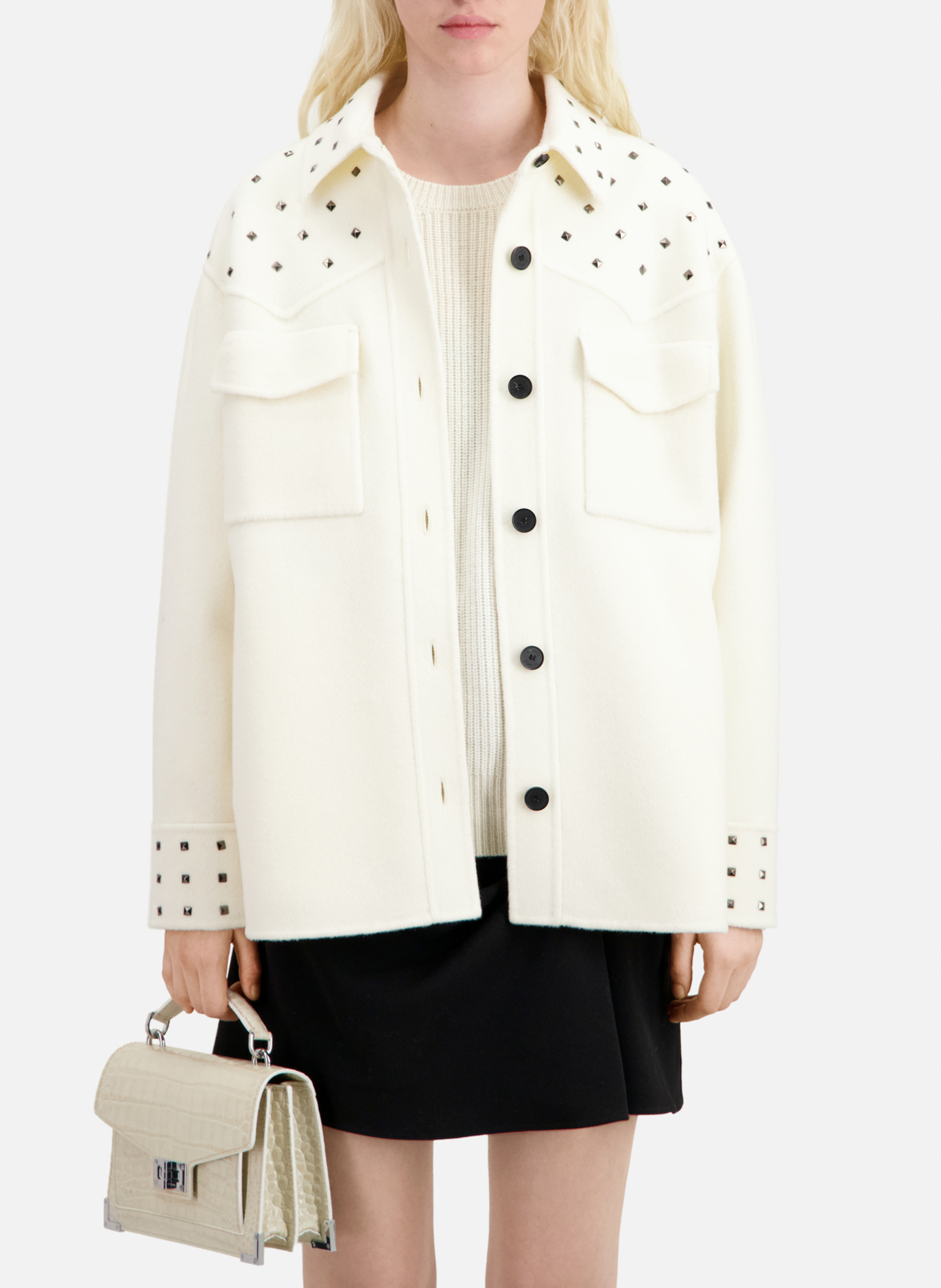 Surchemise oversize col classique en laine mélangée THE KOOPLES Blanc