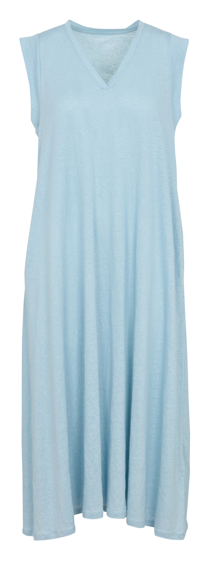 Robe longue col V en lin mélangé MAJESTIC FILATURES Bleu