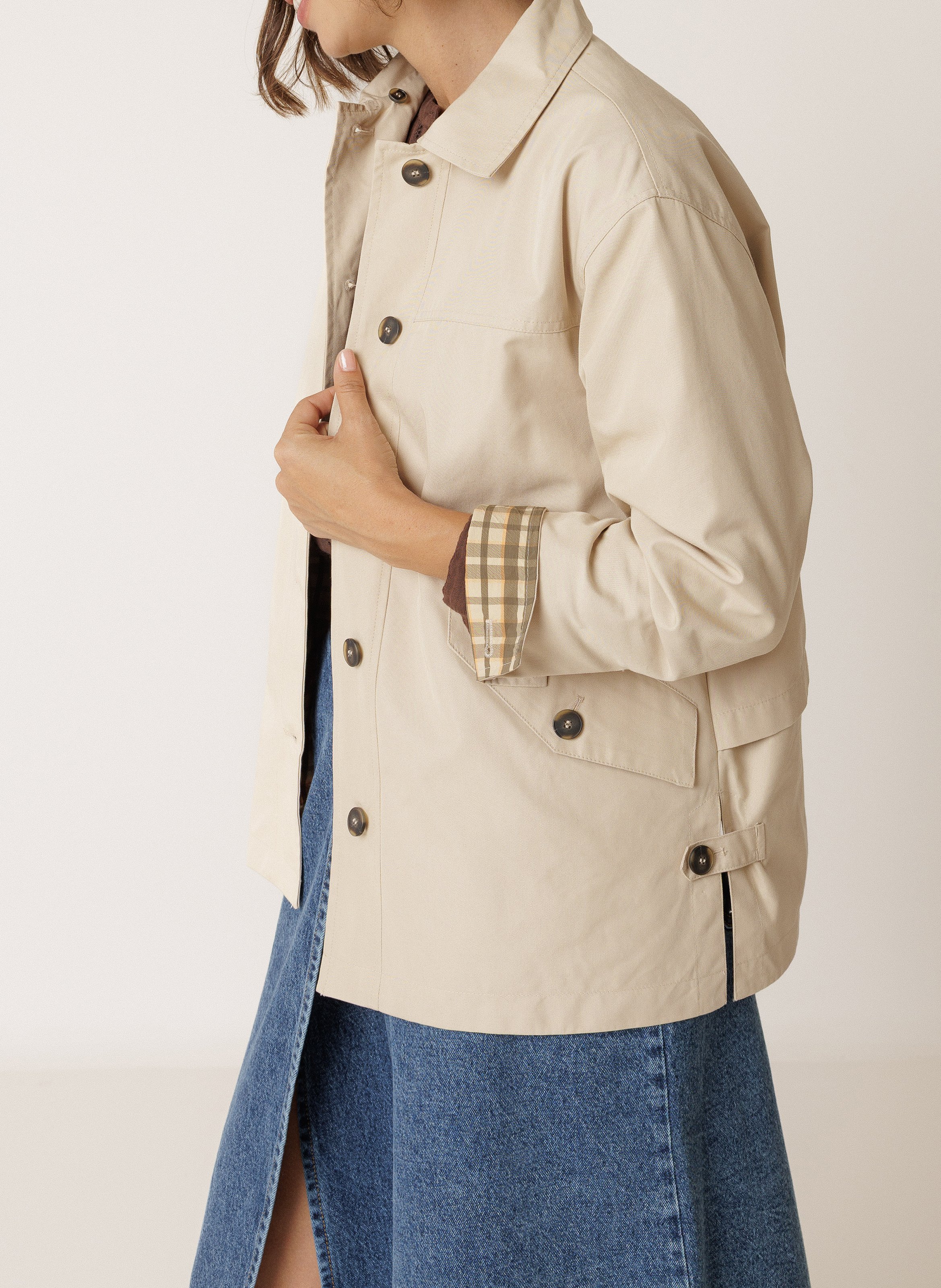 Gerade geschnittene Jacke mit Knopfverschluss aus Baumwollmischung INDI & COLD Beige