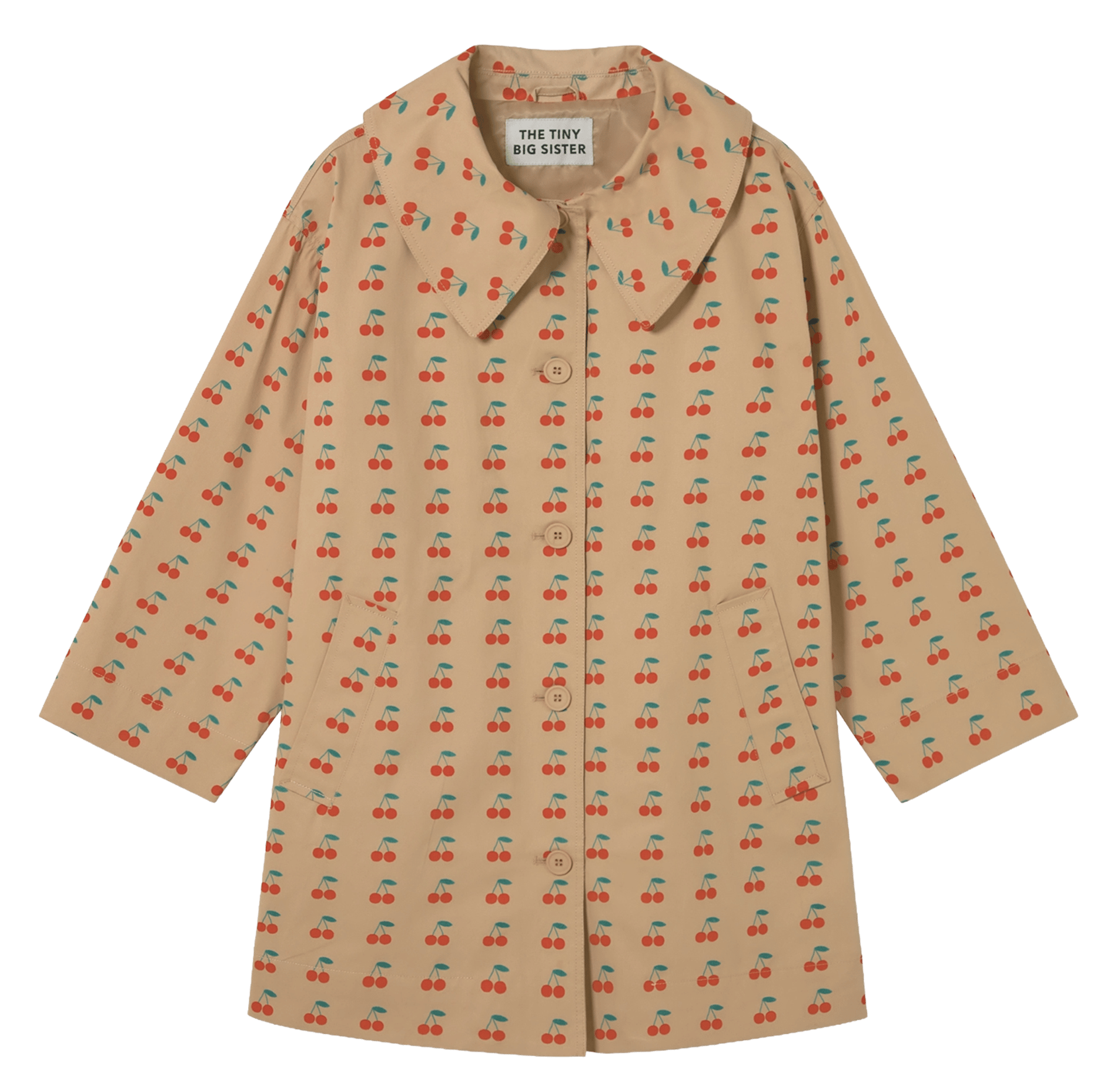 Straight jacket with classic collar in printed cotton THE TINY BIG SISTER Beige