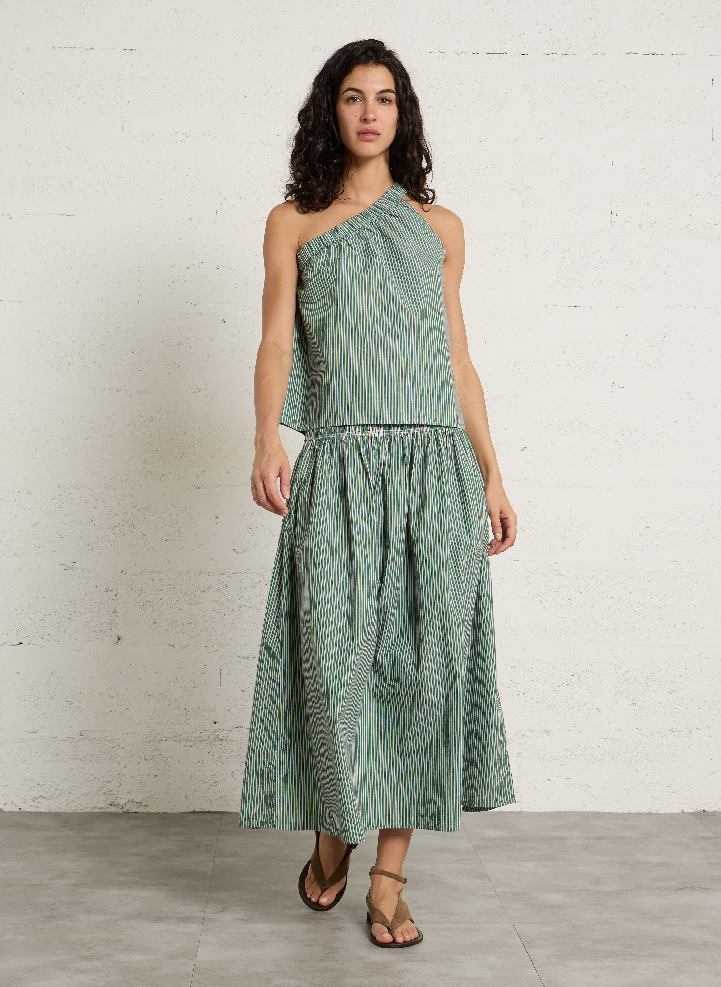 Oberteil mit Streifen und asymmetrischem Kragen PETITE MENDIGOTE Grun