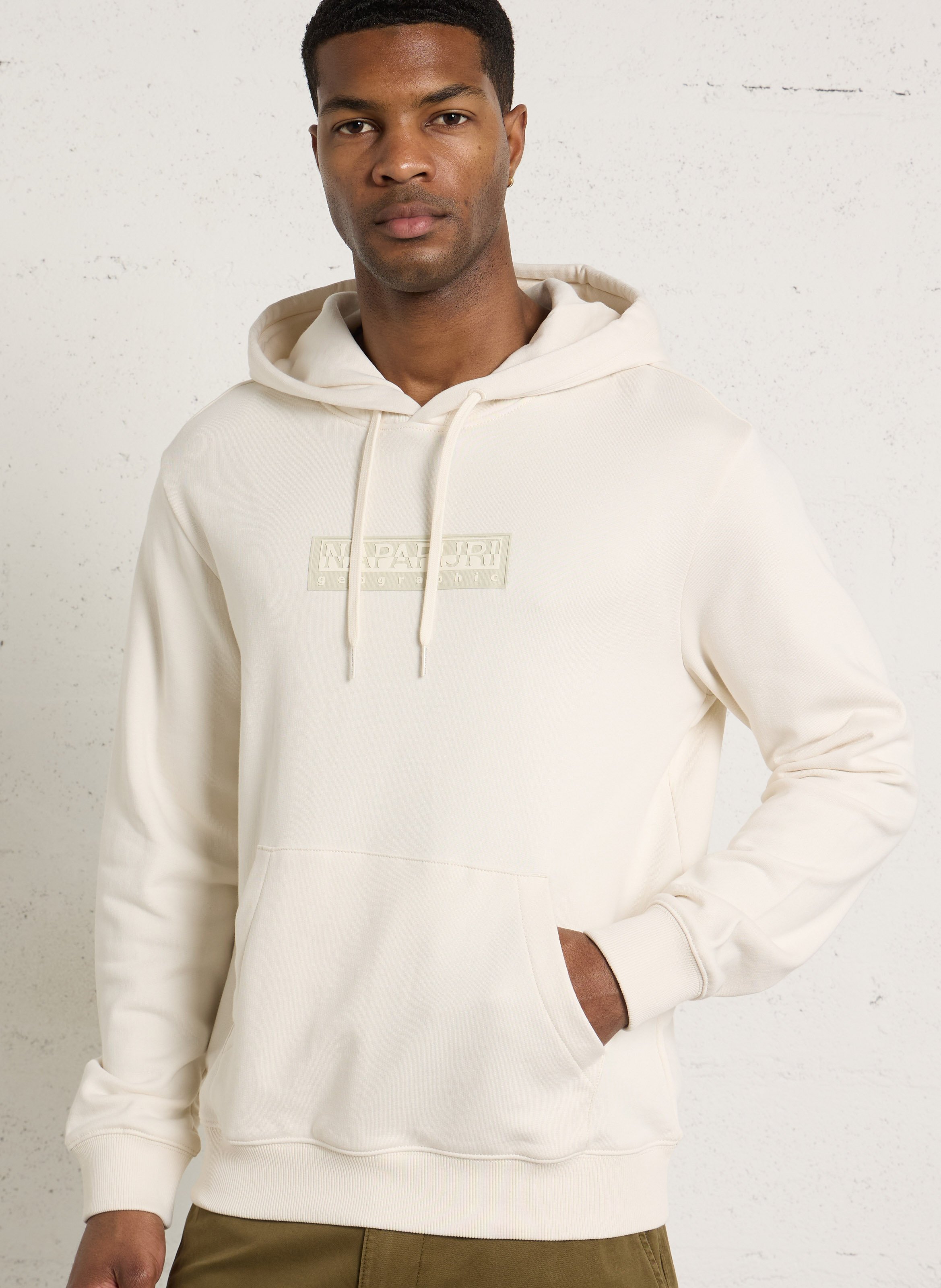 Printed cotton straight fit hoodie NAPAPIJRI White