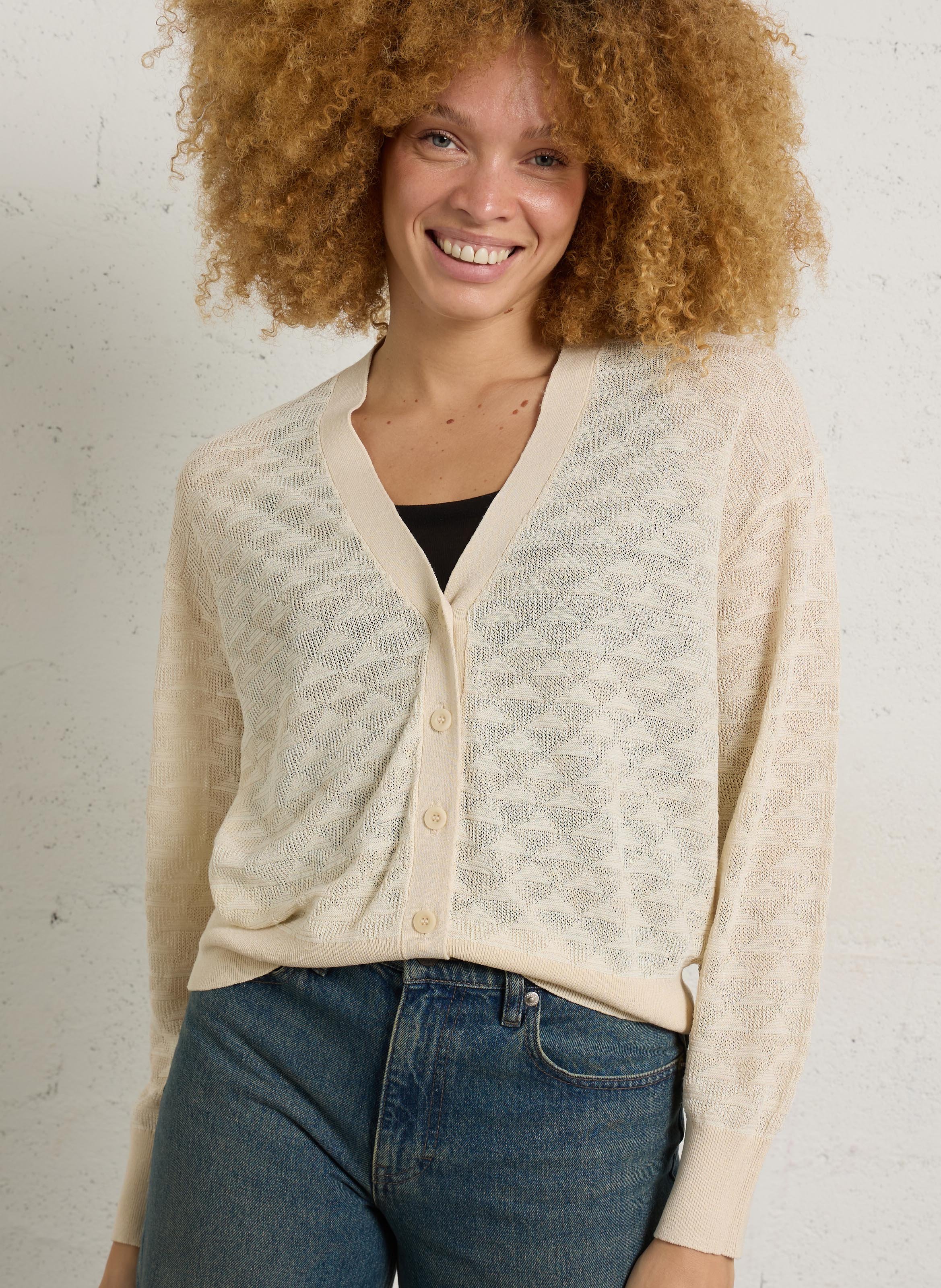 V-neck buttoned oversized cardigan BENSIMON Beige