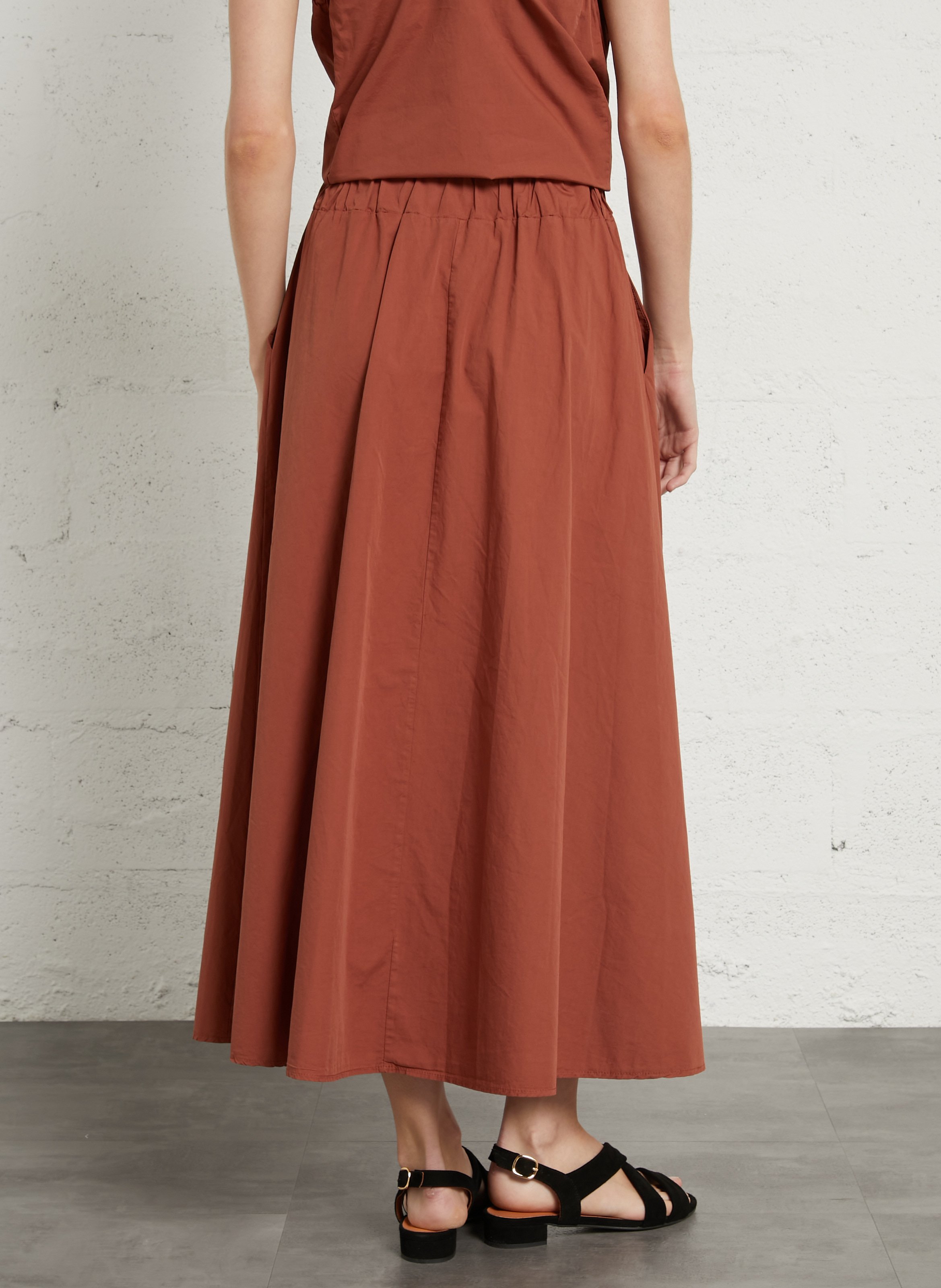 Jupe midi en coton Marron