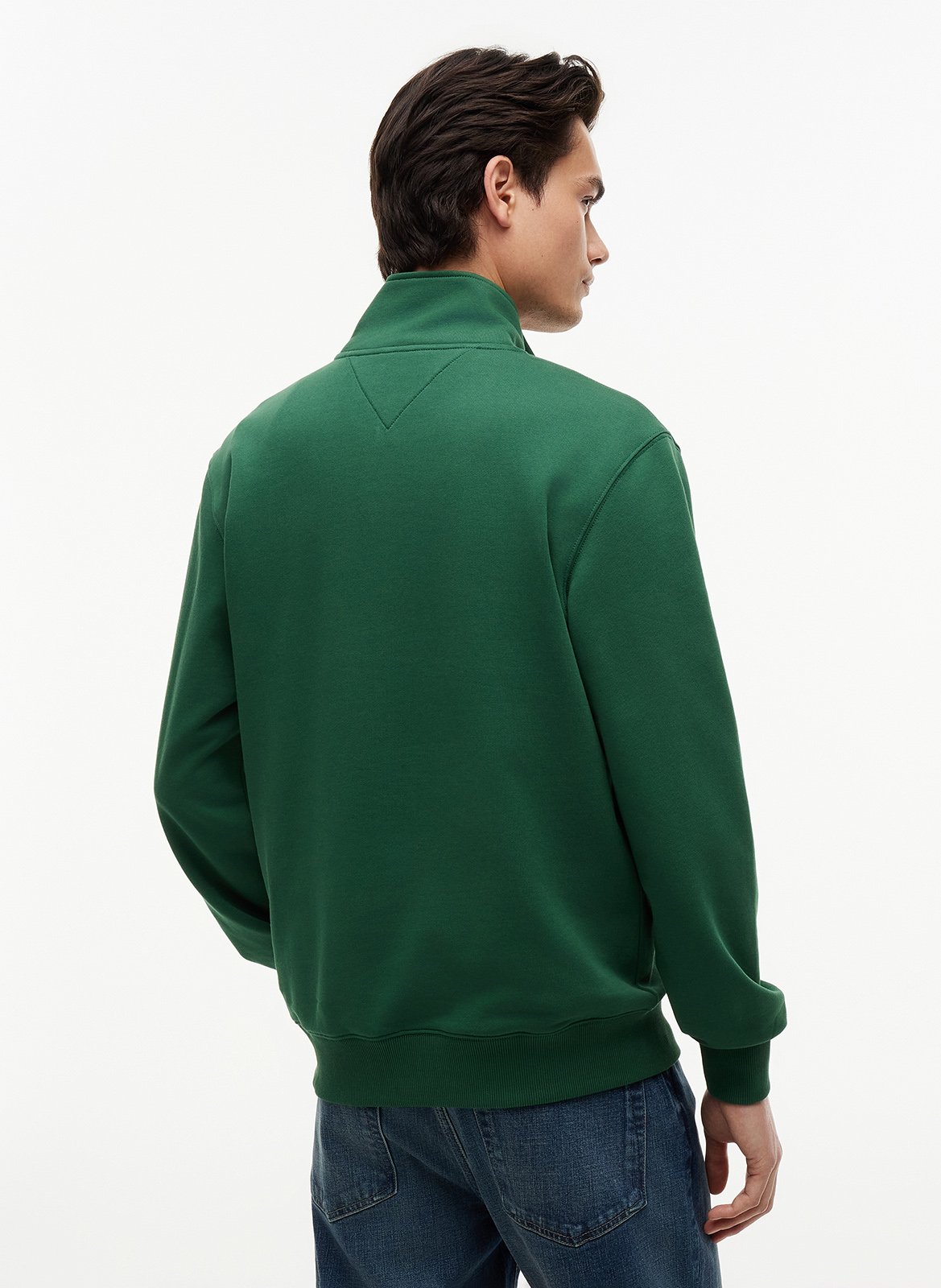 High-neck straight-cut cotton sweater Green
