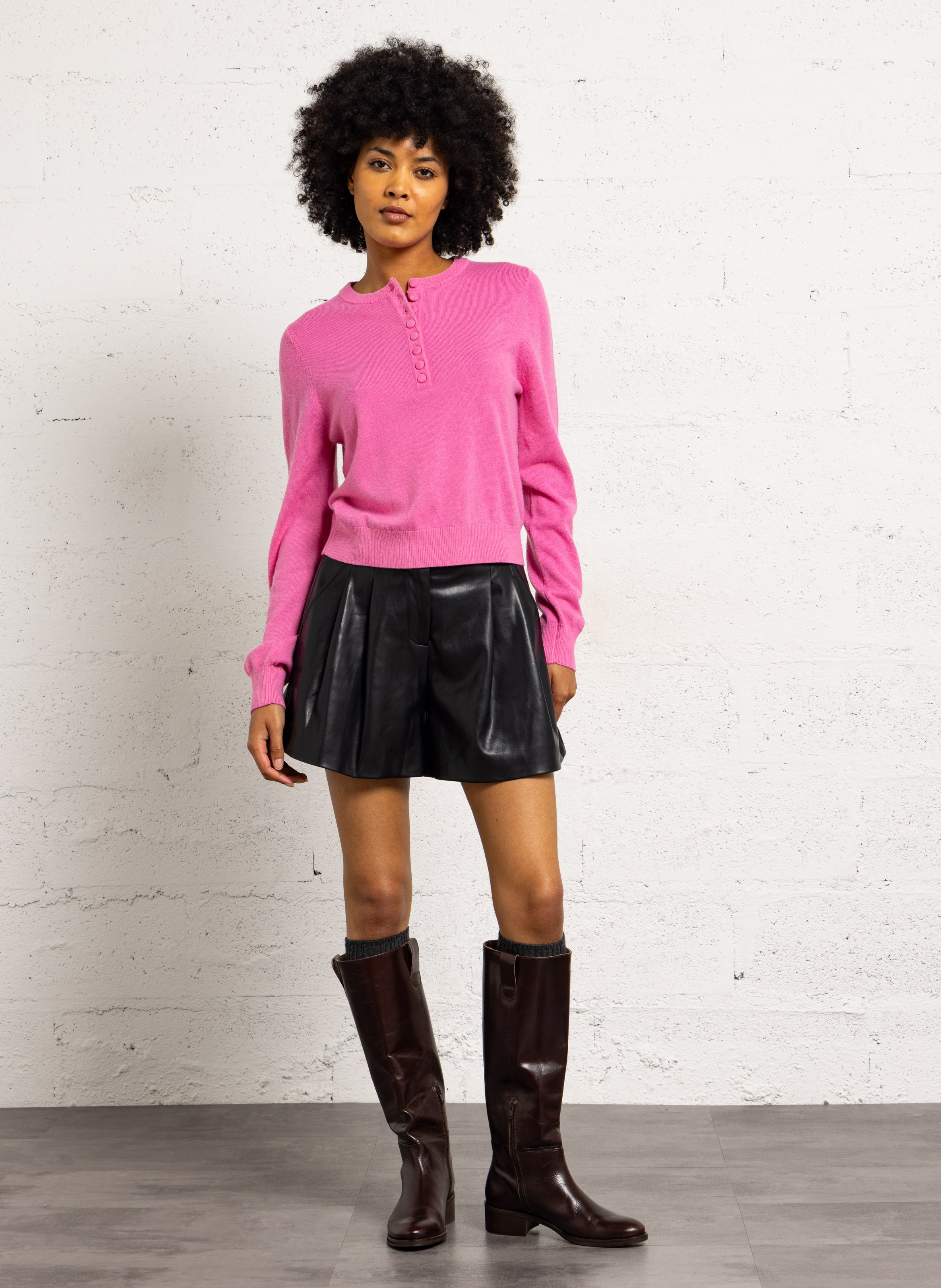 Pull droit col rond en laine SUNCOO Rose