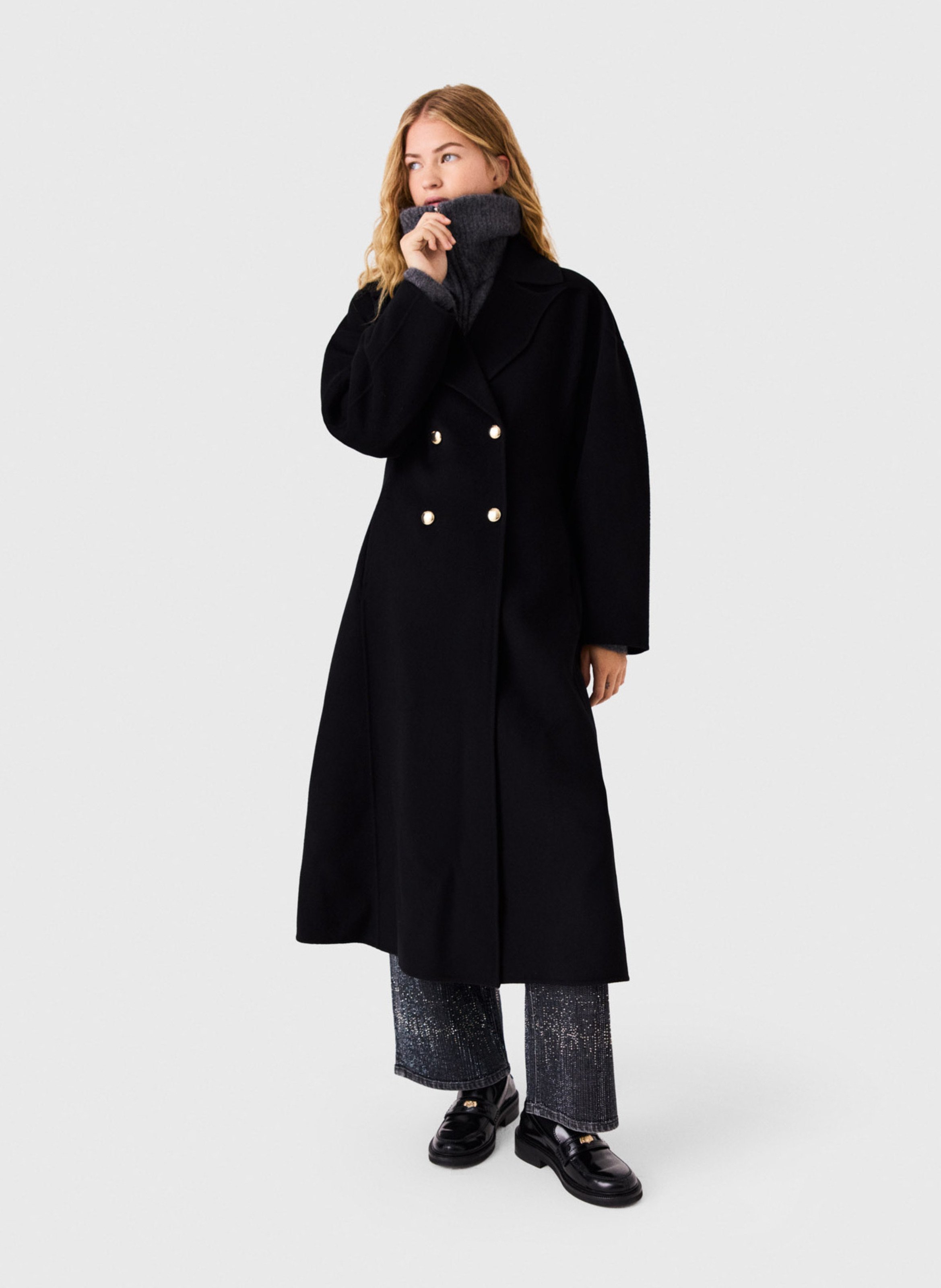Manteau long en laine MAJE Noir