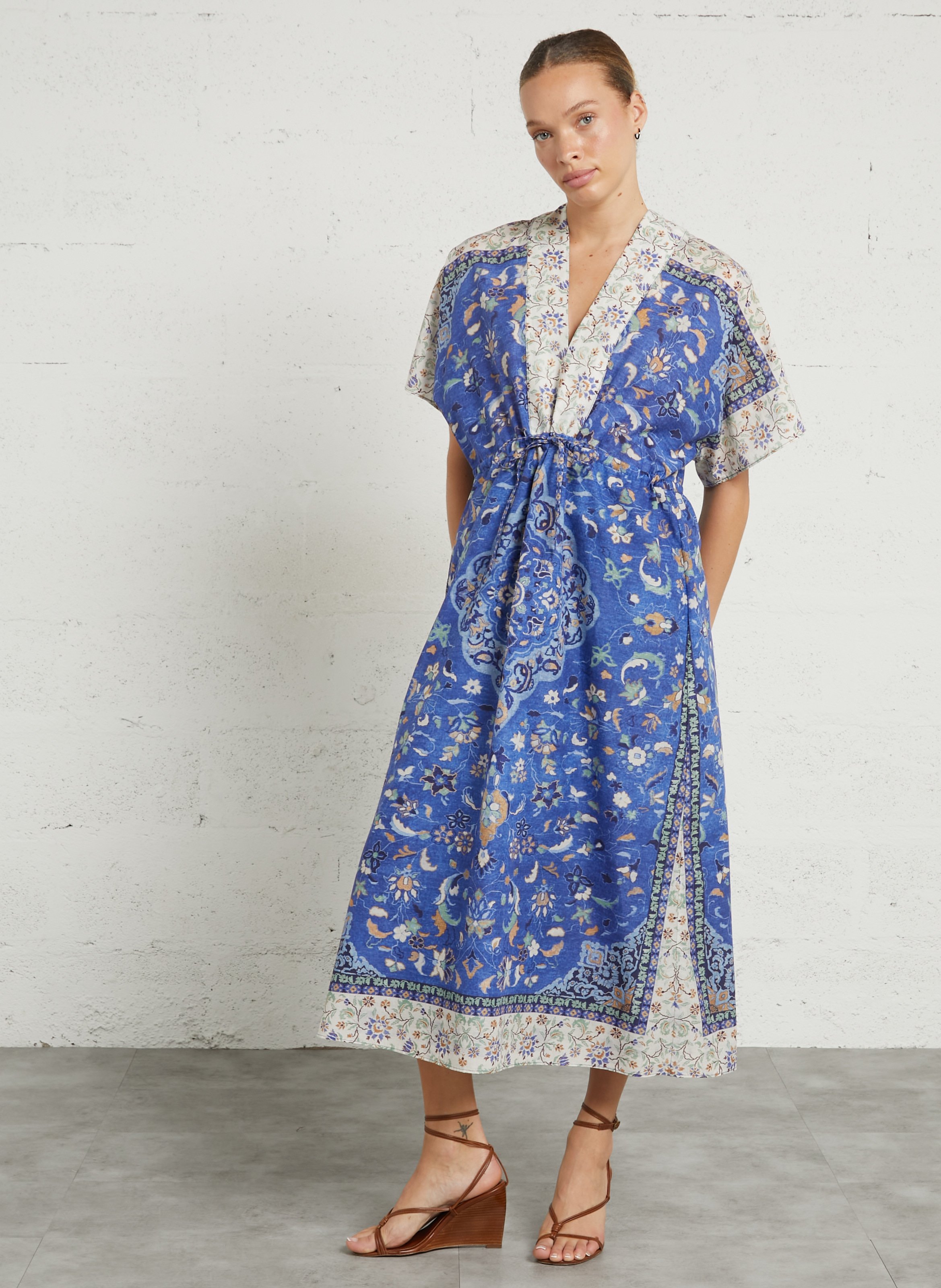 Lange jurk met V-hals en print SUD EXPRESS Blauw