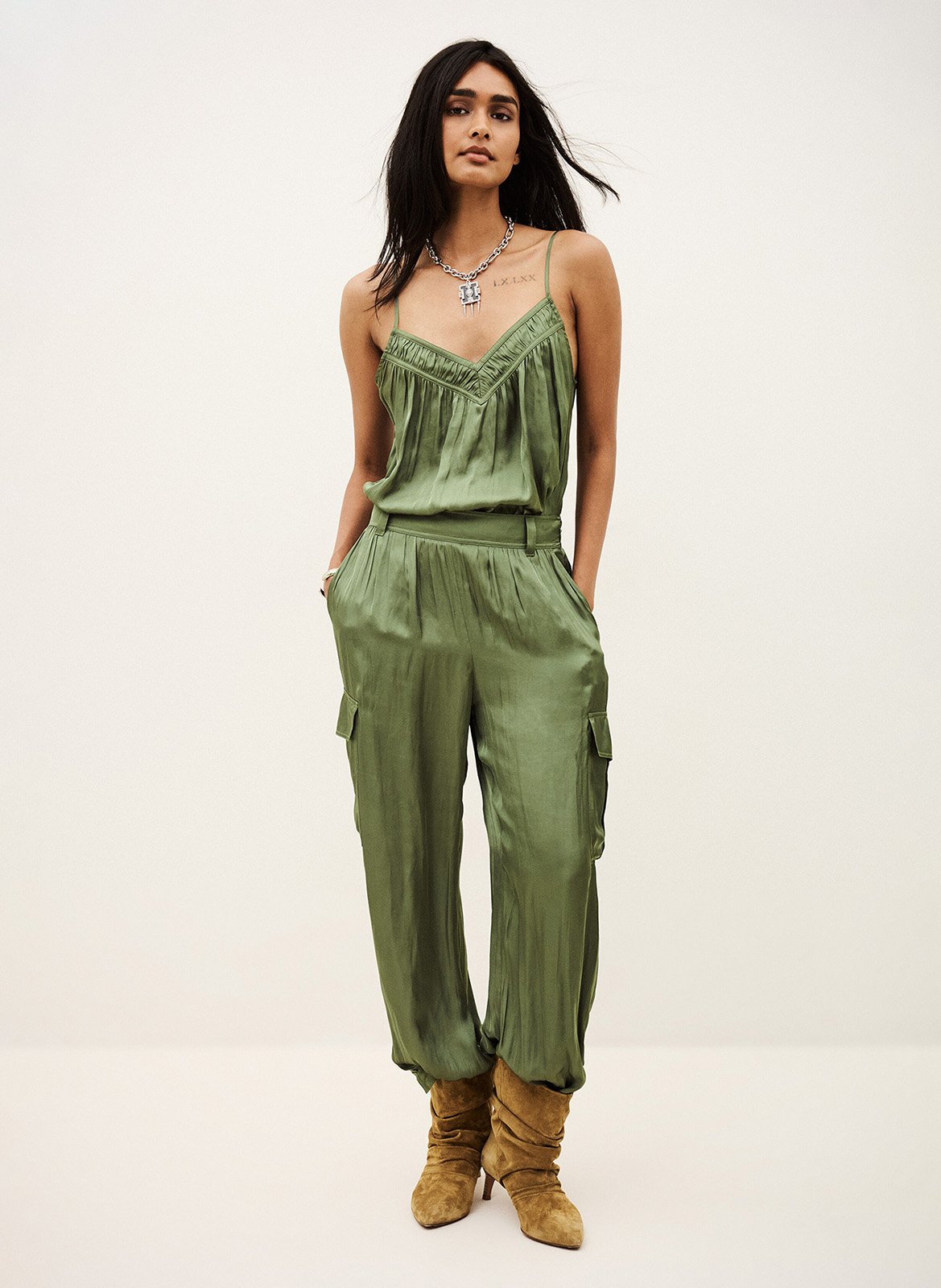 Oversize V-Ausschnitt Top | Khaki BA&SH Damen