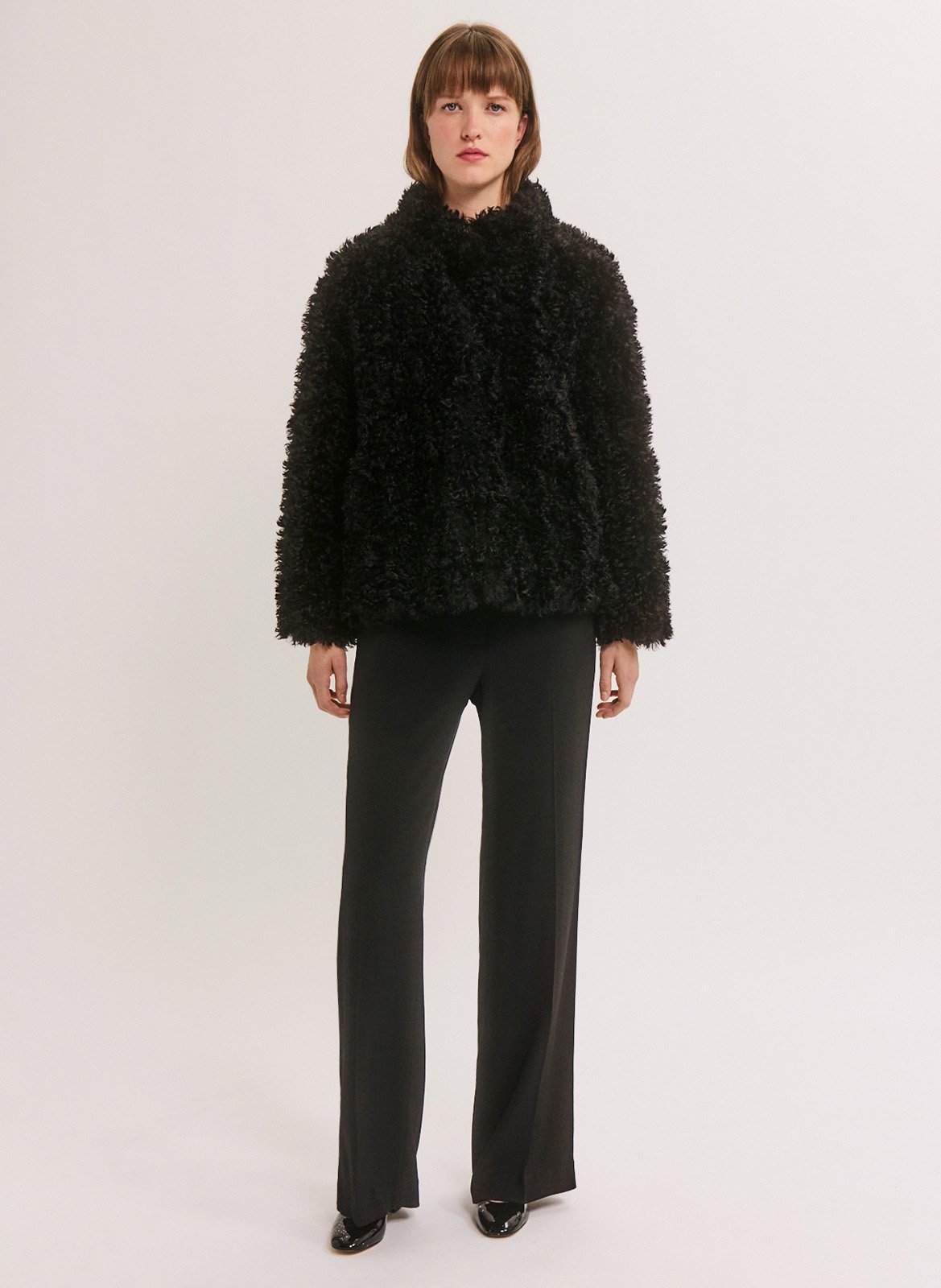 Manteau col montant effet fourrure PABLO Noir