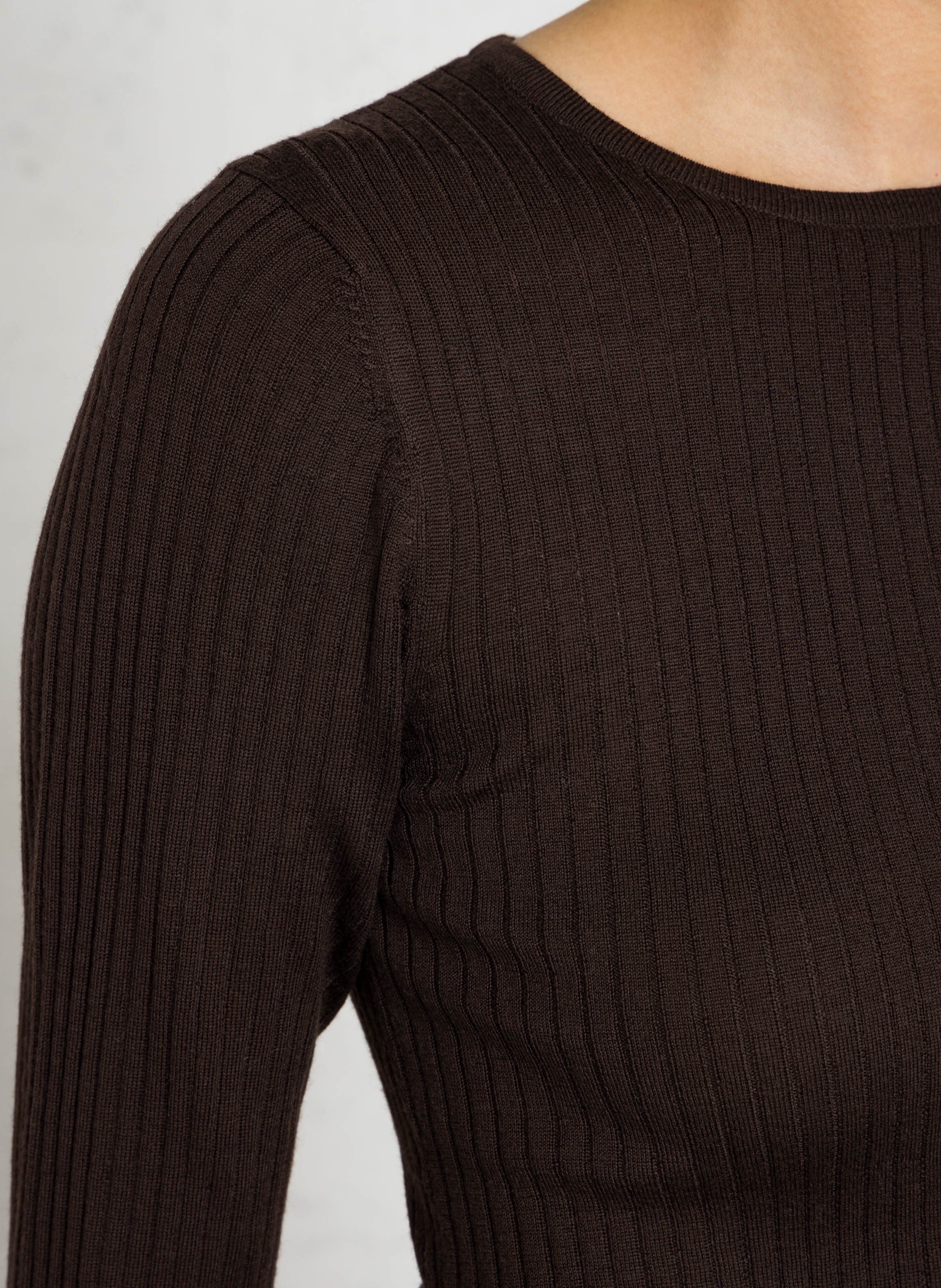 Tee-shirt manches longues moulant en laine MAJESTIC FILATURES Marron