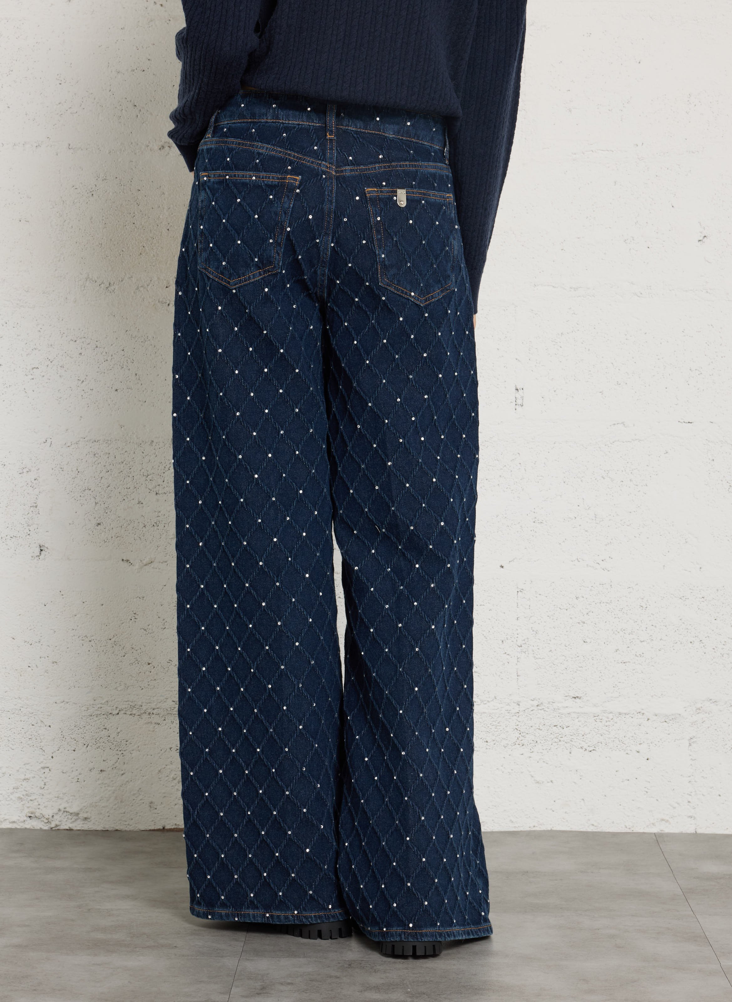Weite Jeans aus Baumwollmischung mit Strasssteinen LIU JO Blau
