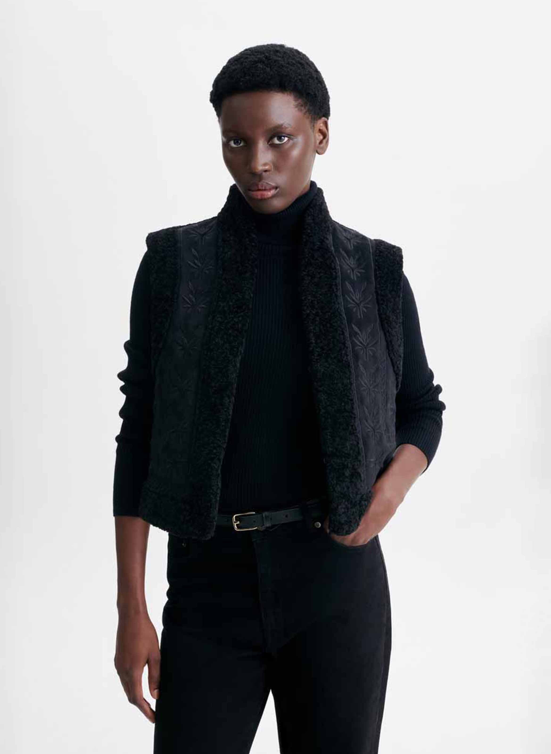 Gilet sans manches effet peau lainée VANESSA BRUNO Noir