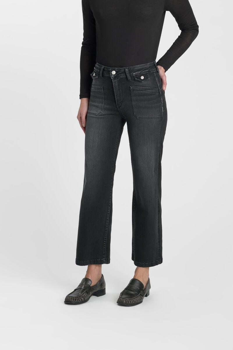 High-waisted loose-fit zip jeans LE TEMPS DES CERISES Black