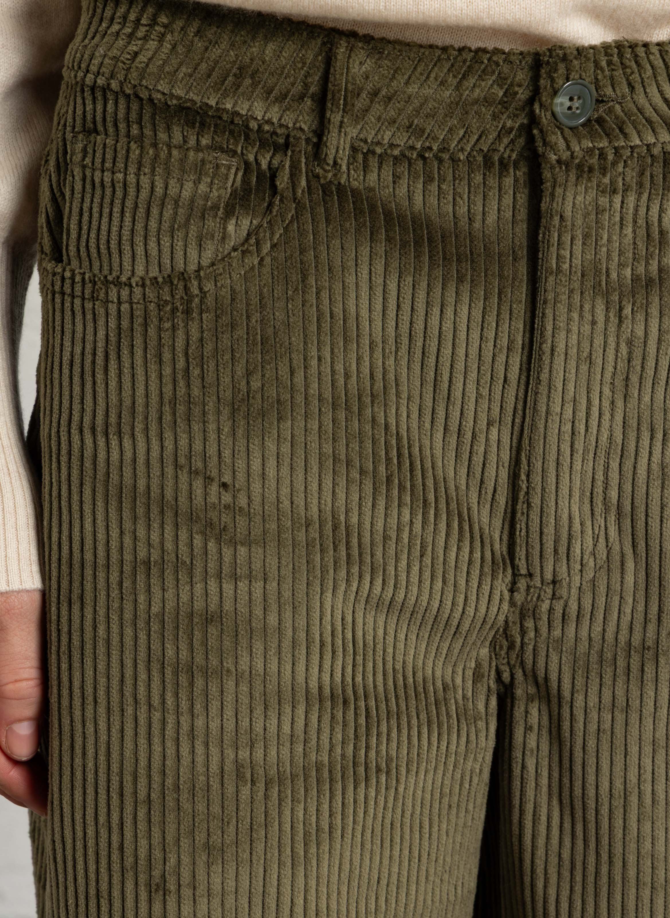 Pantalon large velours en coton mélangé DES PETITS HAUTS Vert