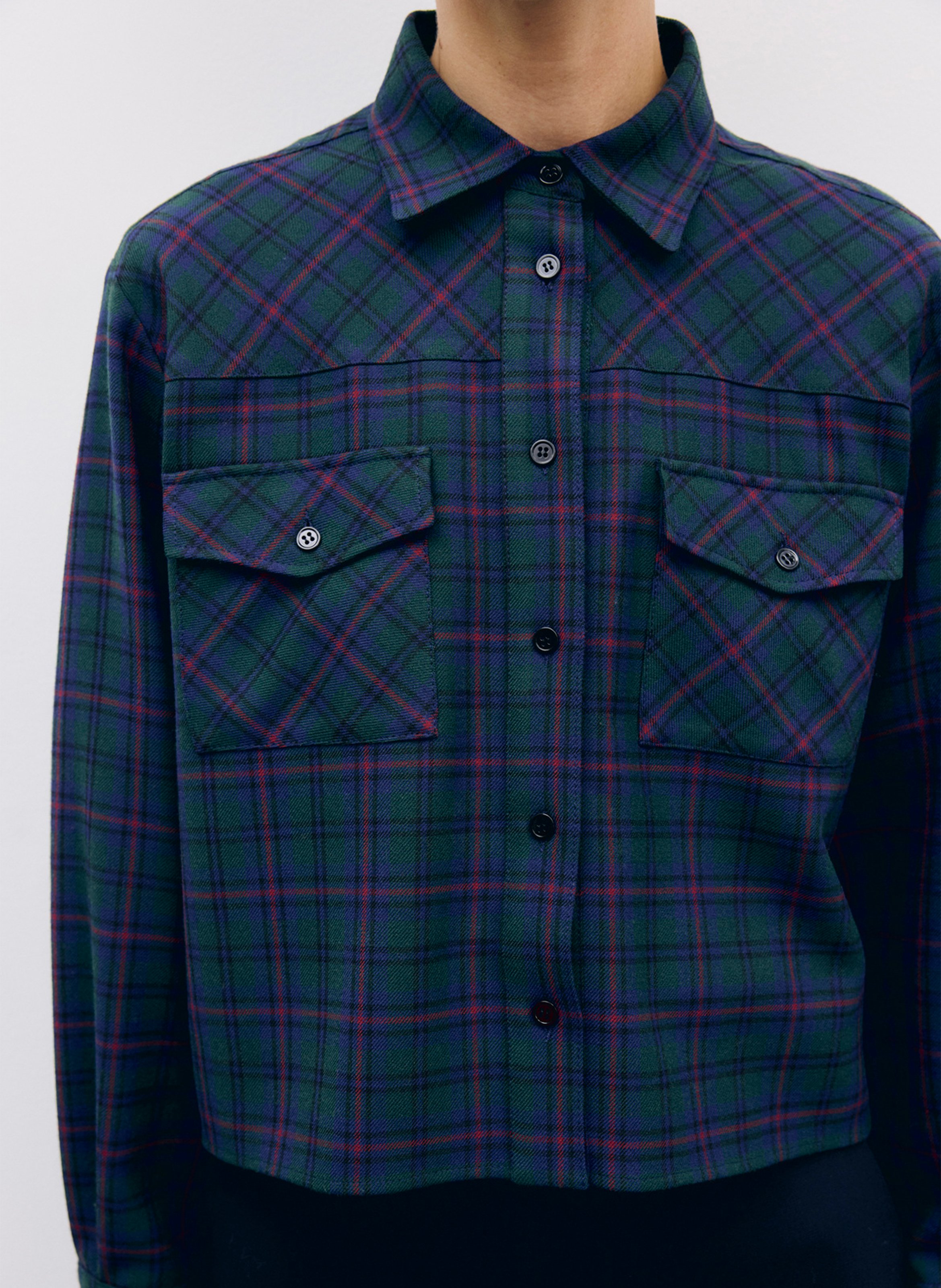 Straight cropped checked shirt GERARD DAREL Green