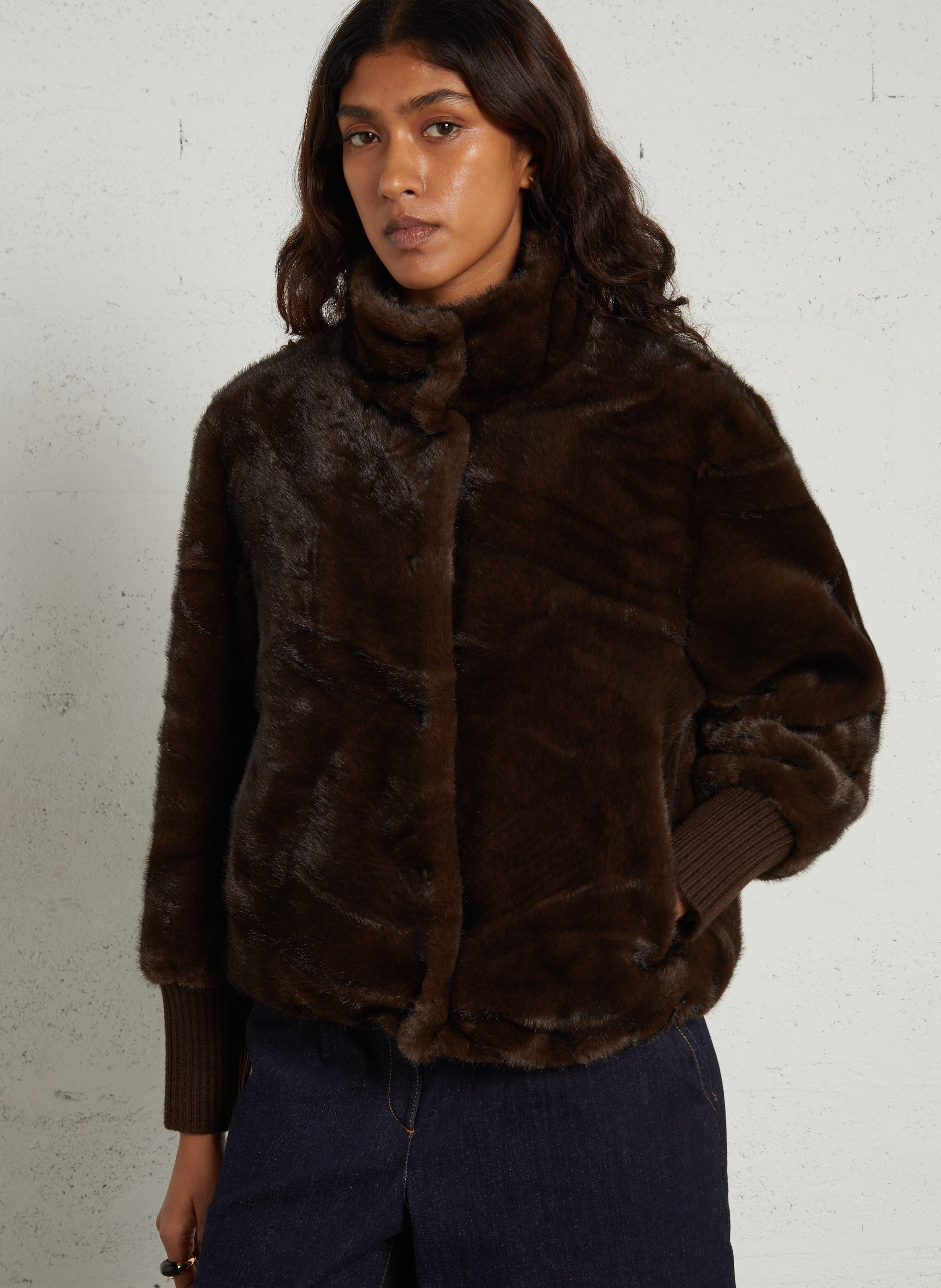 Manteau droit effet fourrure MAISON 123 Marron