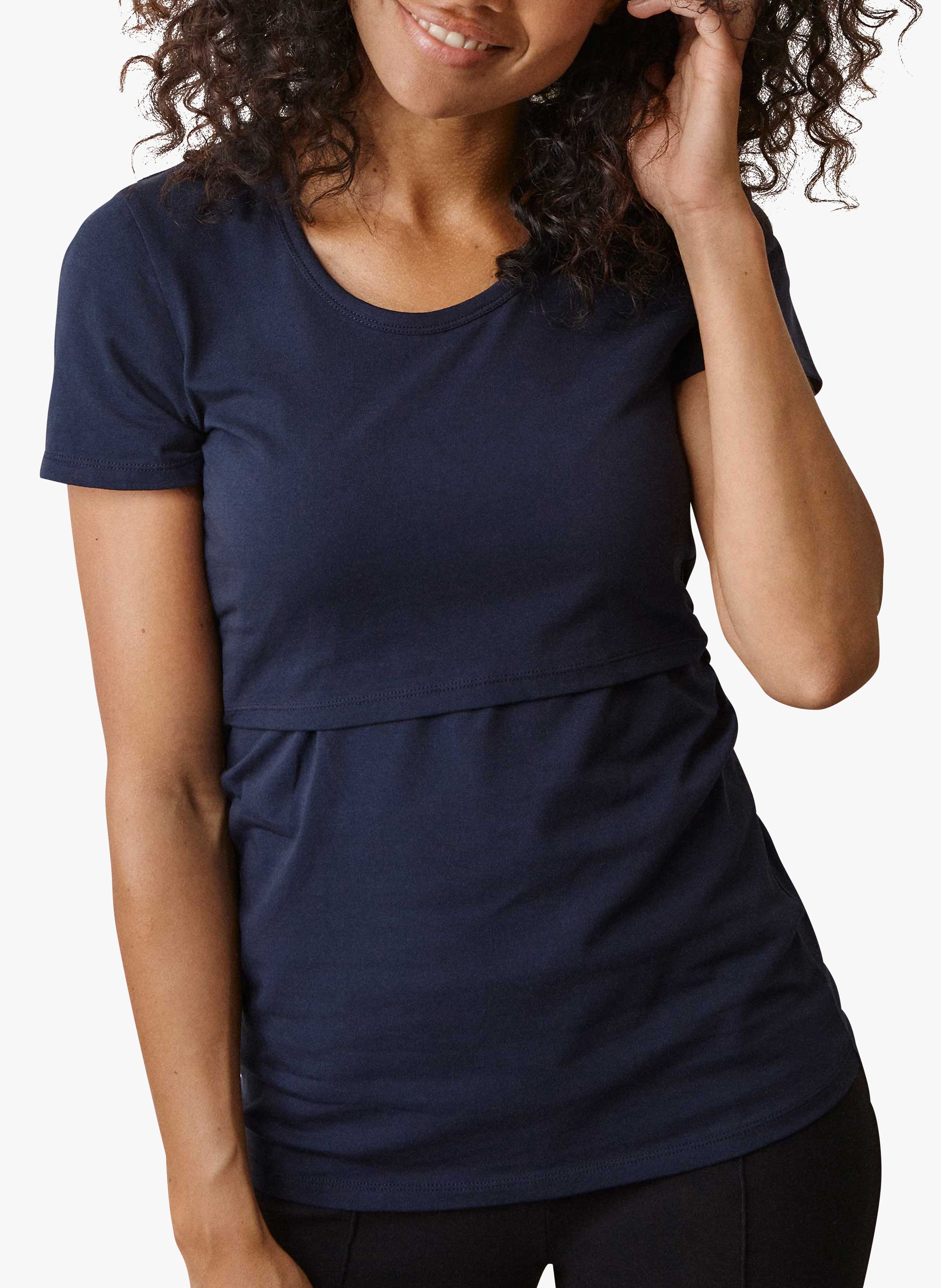 Cotton-blend round-neck maternity and nursing T-shirt BOOB Blue