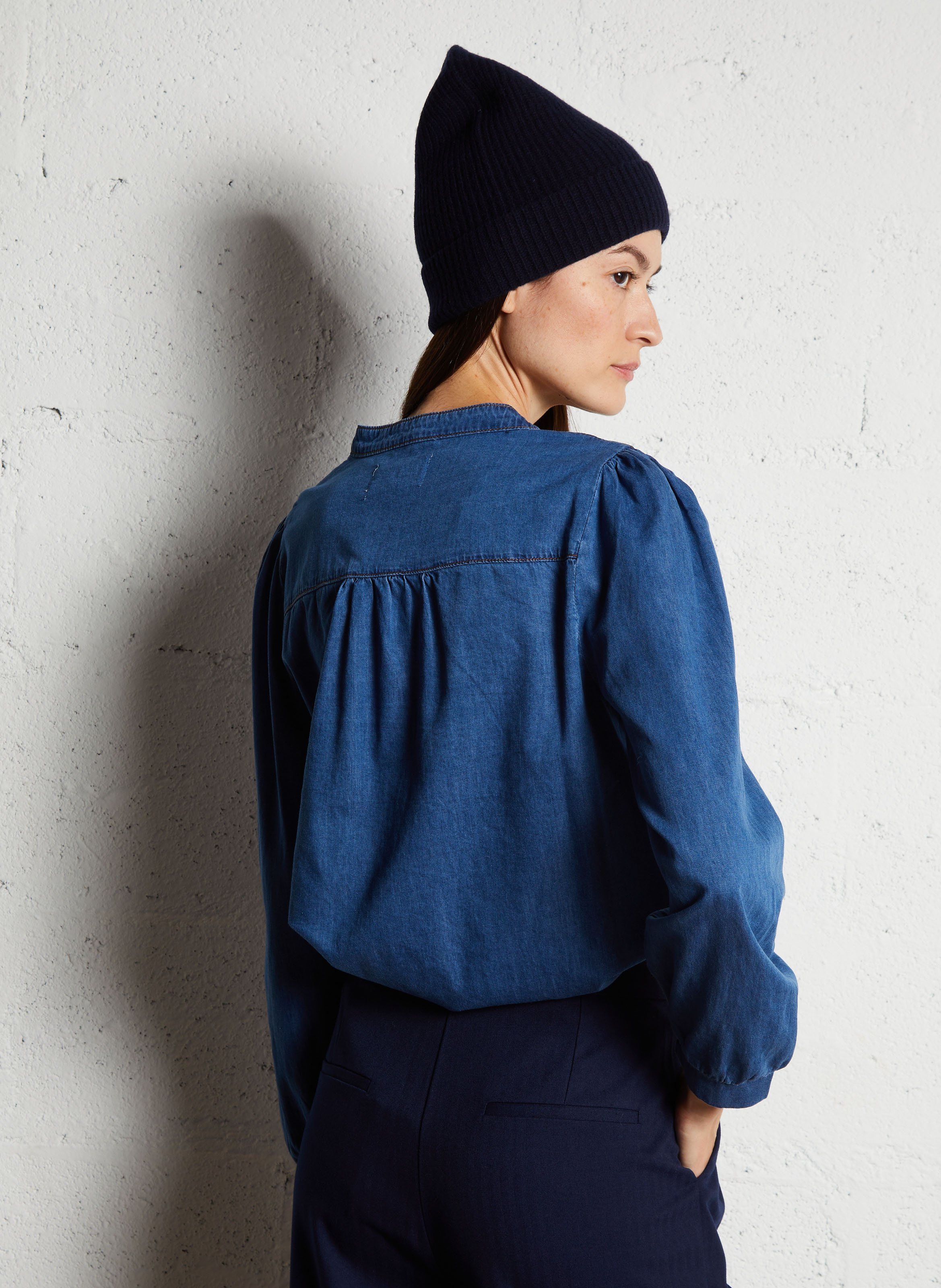 Chemise col officier droite en coton mélangé LA PETITE ETOILE Jean brut