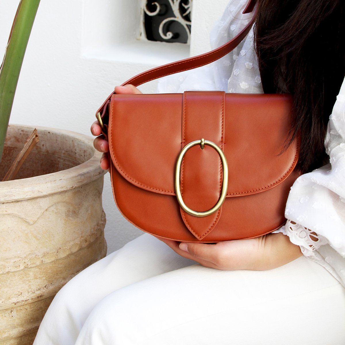 Sac boucle cuir lisse JULES & JENN Orange