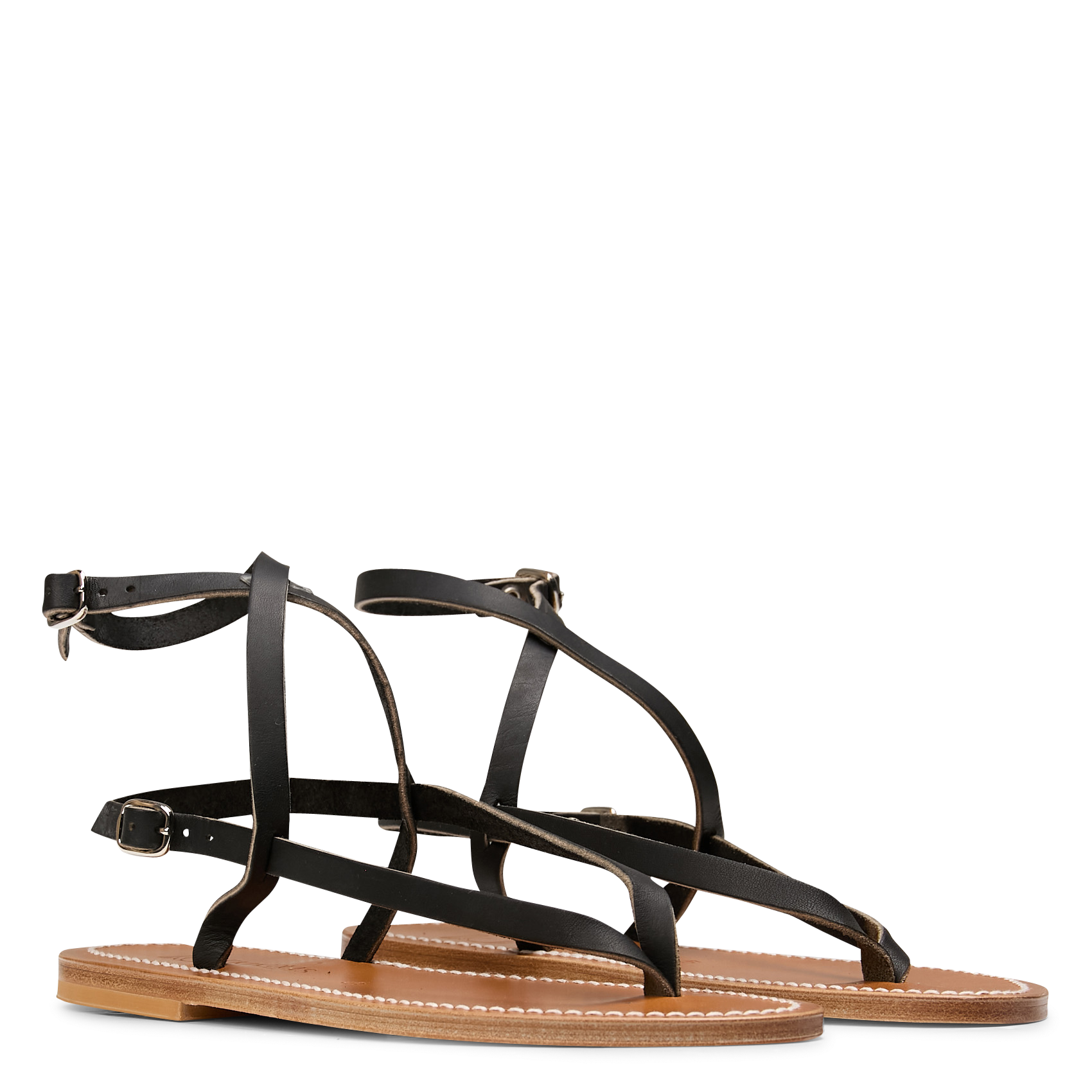 Aouda flat leather sandals K JACQUES Black