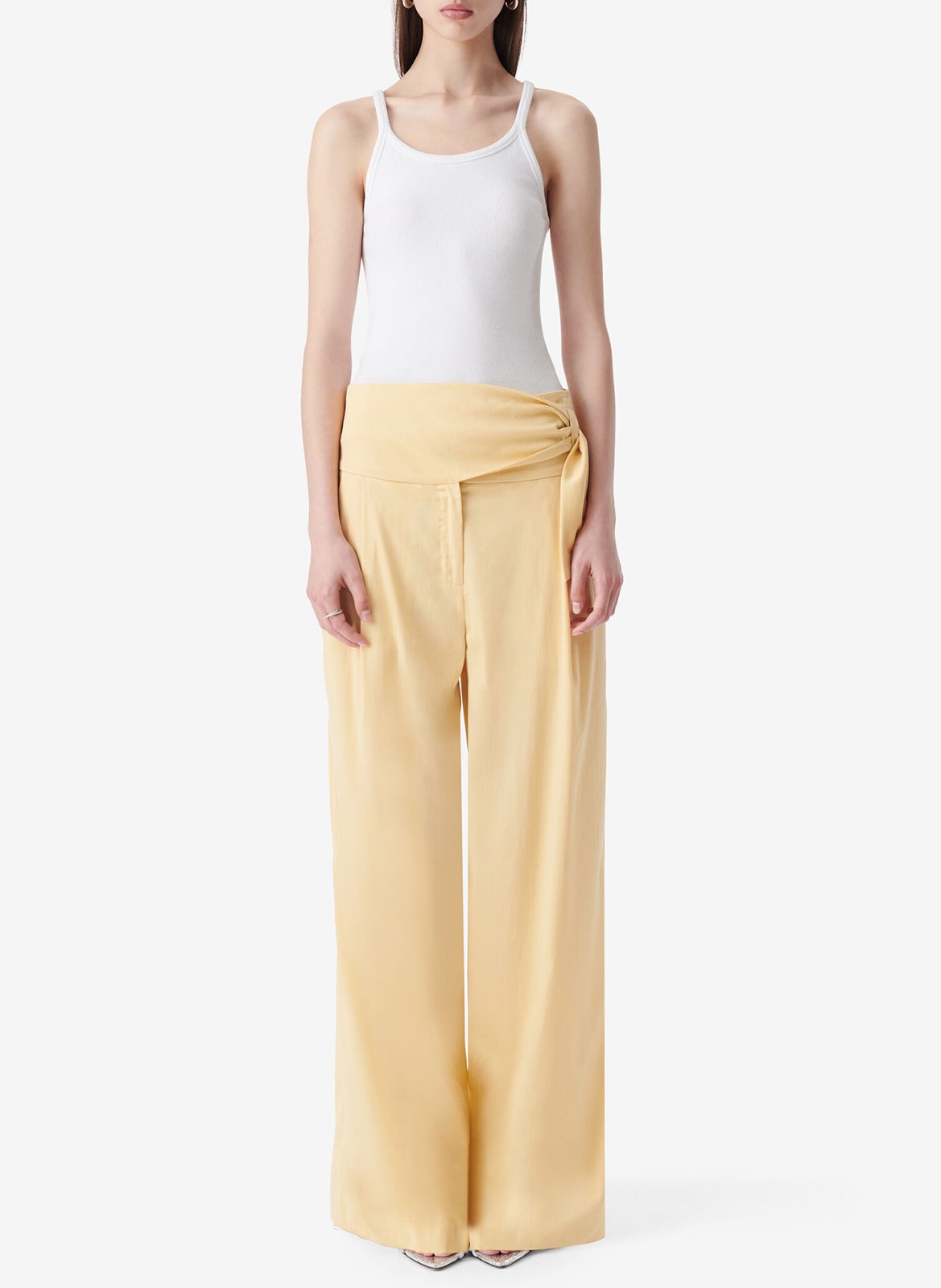 High-waisted pants with pleated belt IRO Yellow
