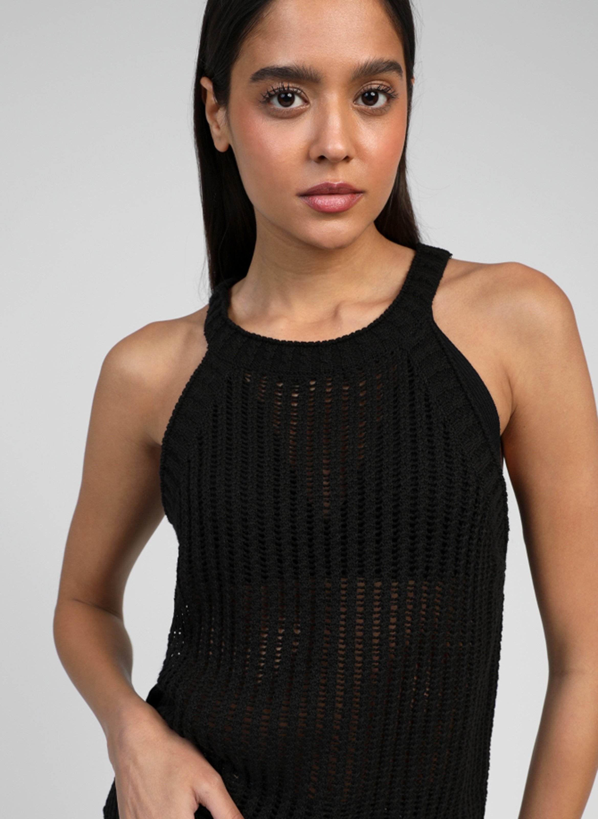 Knitted ribbed sleeveless top AN'GE Black