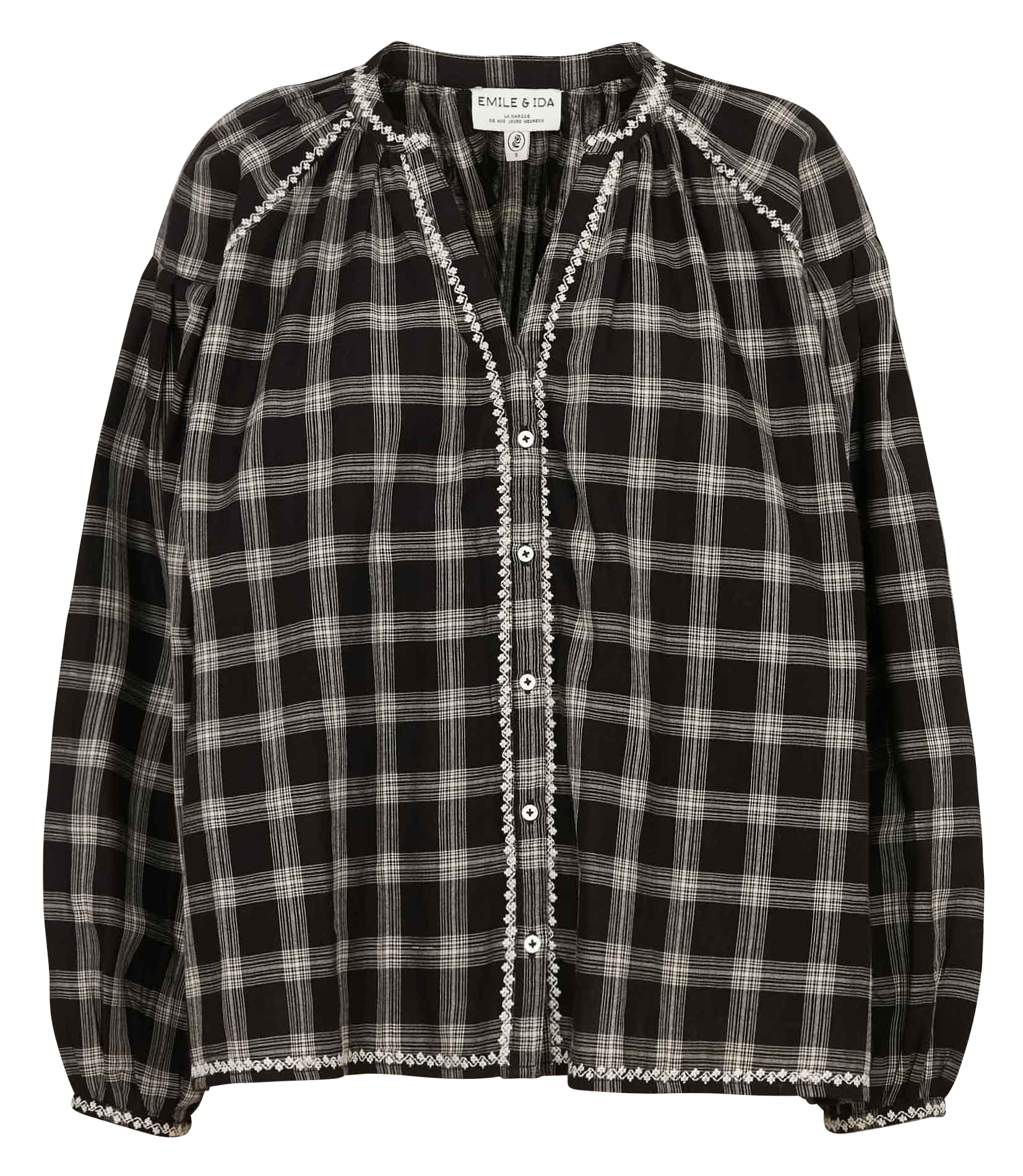 Blouse col V en coton EMILE ET IDA Noir