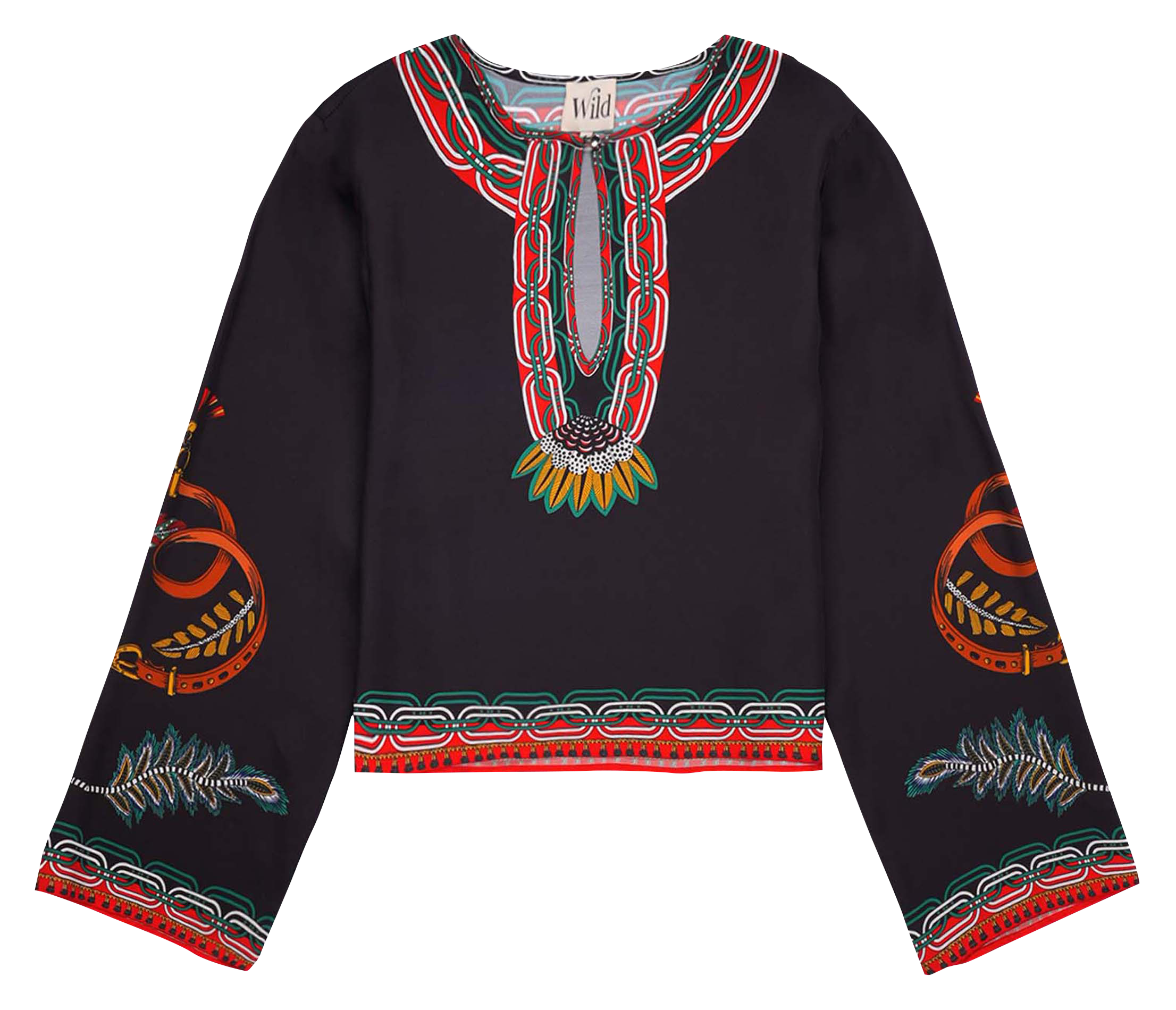 Top droit col rond imprimé Noir