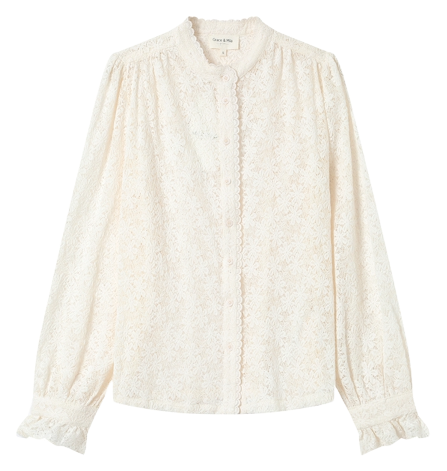 Chemise col rond rond en coton mélangé GRACE ET MILA Blanc