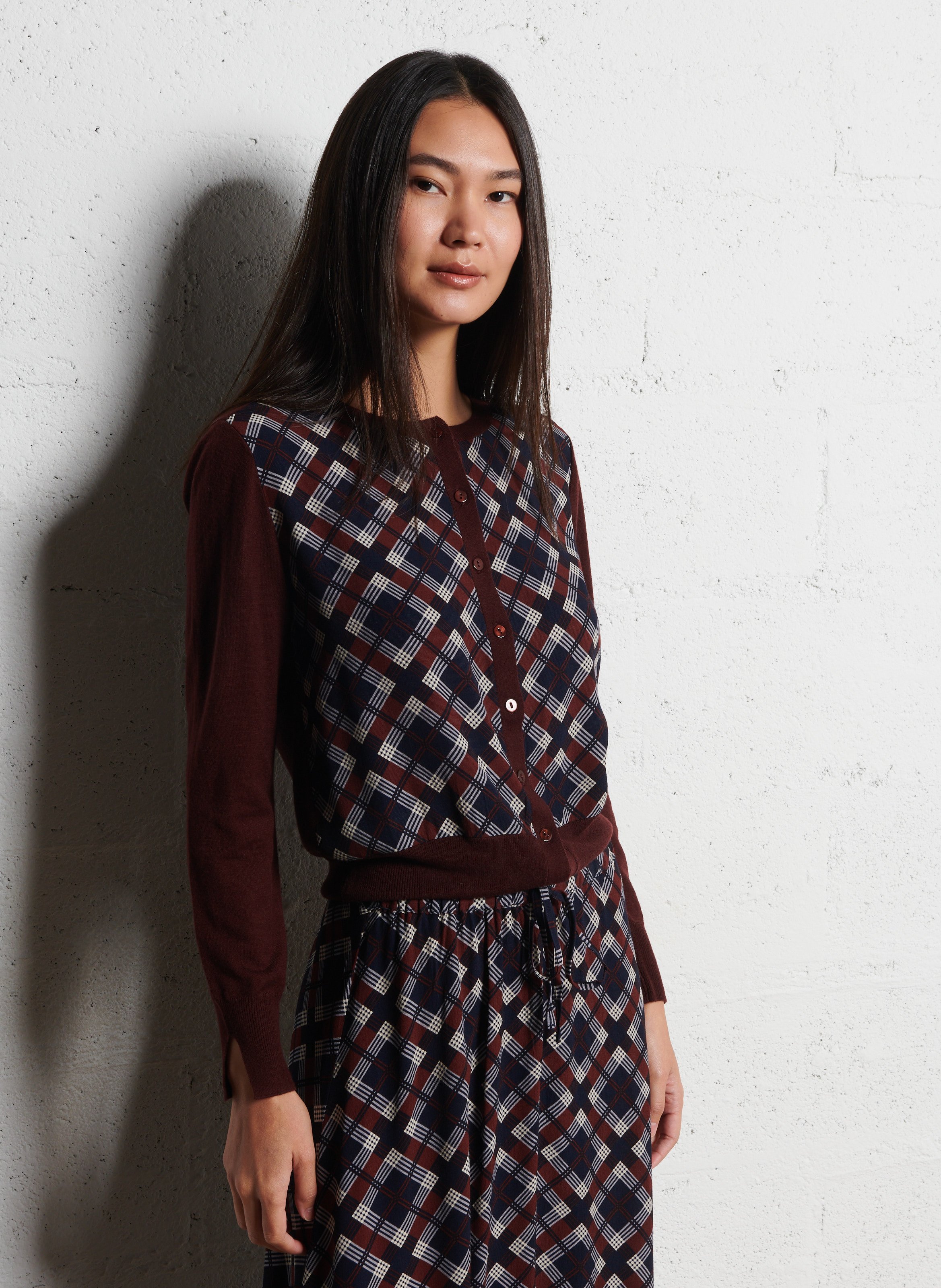 Cardigan droit col rond NICE THINGS Marron