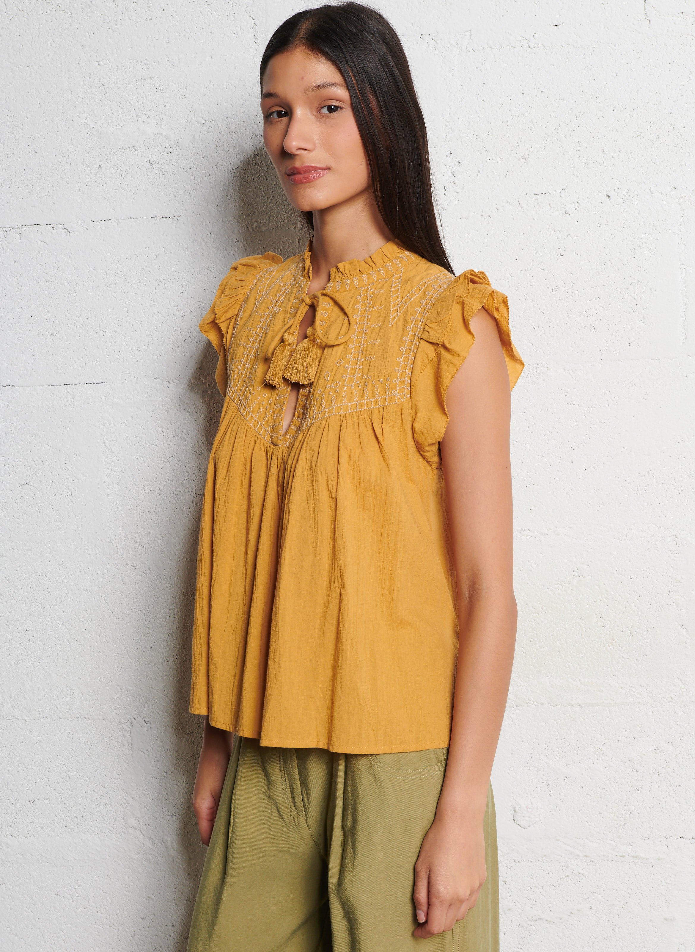 Blouse brodée sans manches BA&SH Beige