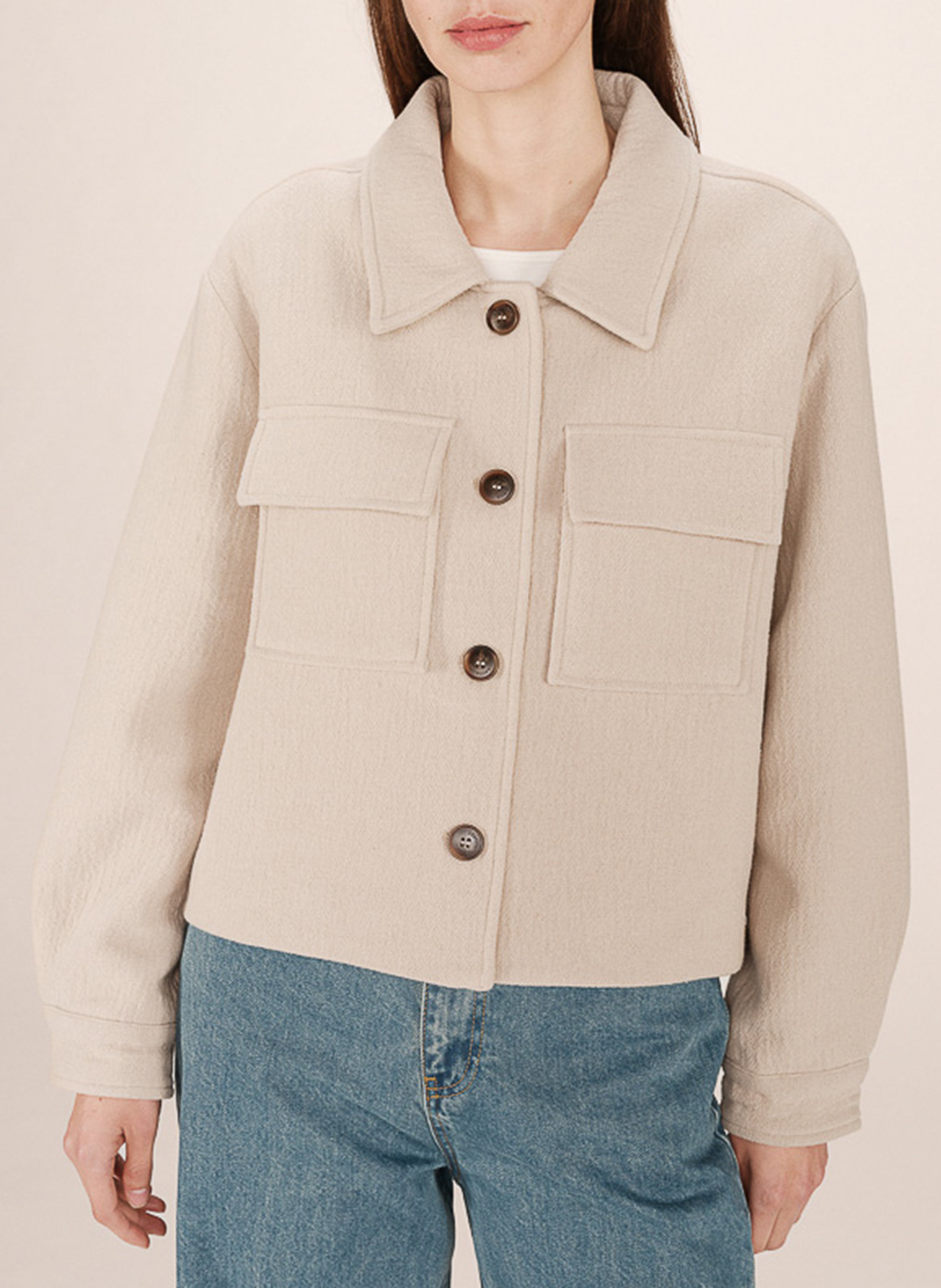 Straight buttoned coat in blended wool GRACE ET MILA Beige